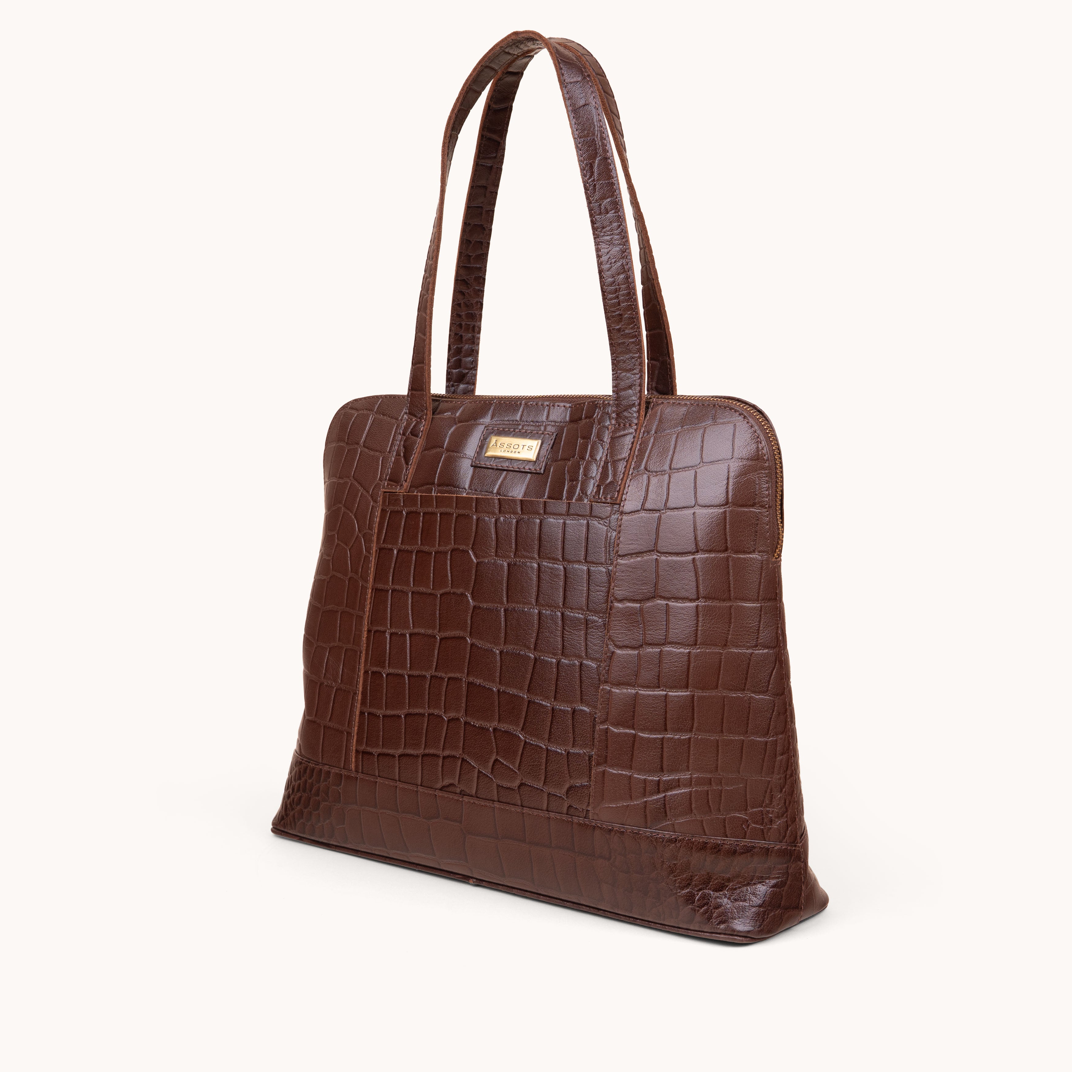 'Eva' Brown Croc Real Leather Designer Unlined Tote Bag