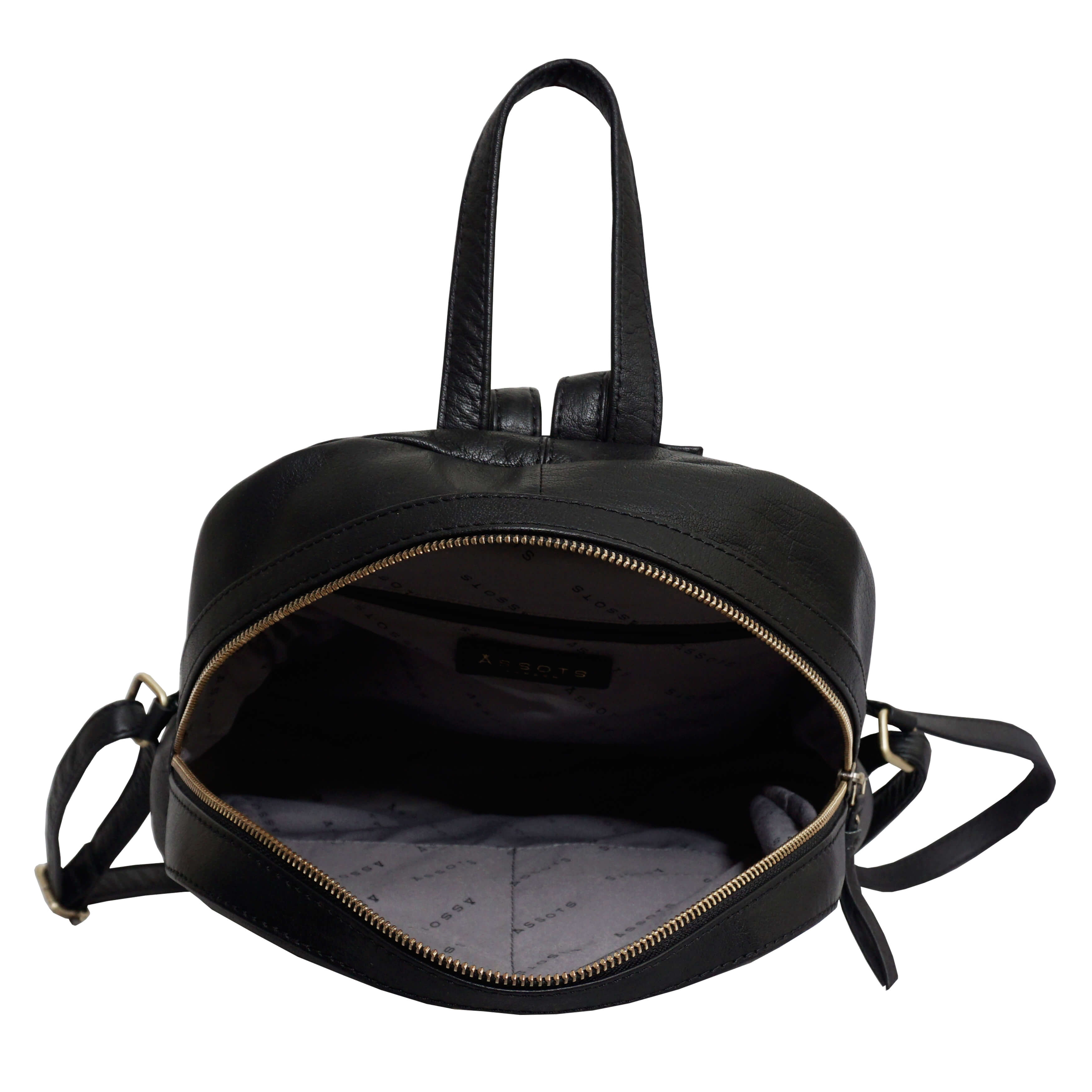 'EDEN' Black Full Grain Small Leather Zip Top Backpack