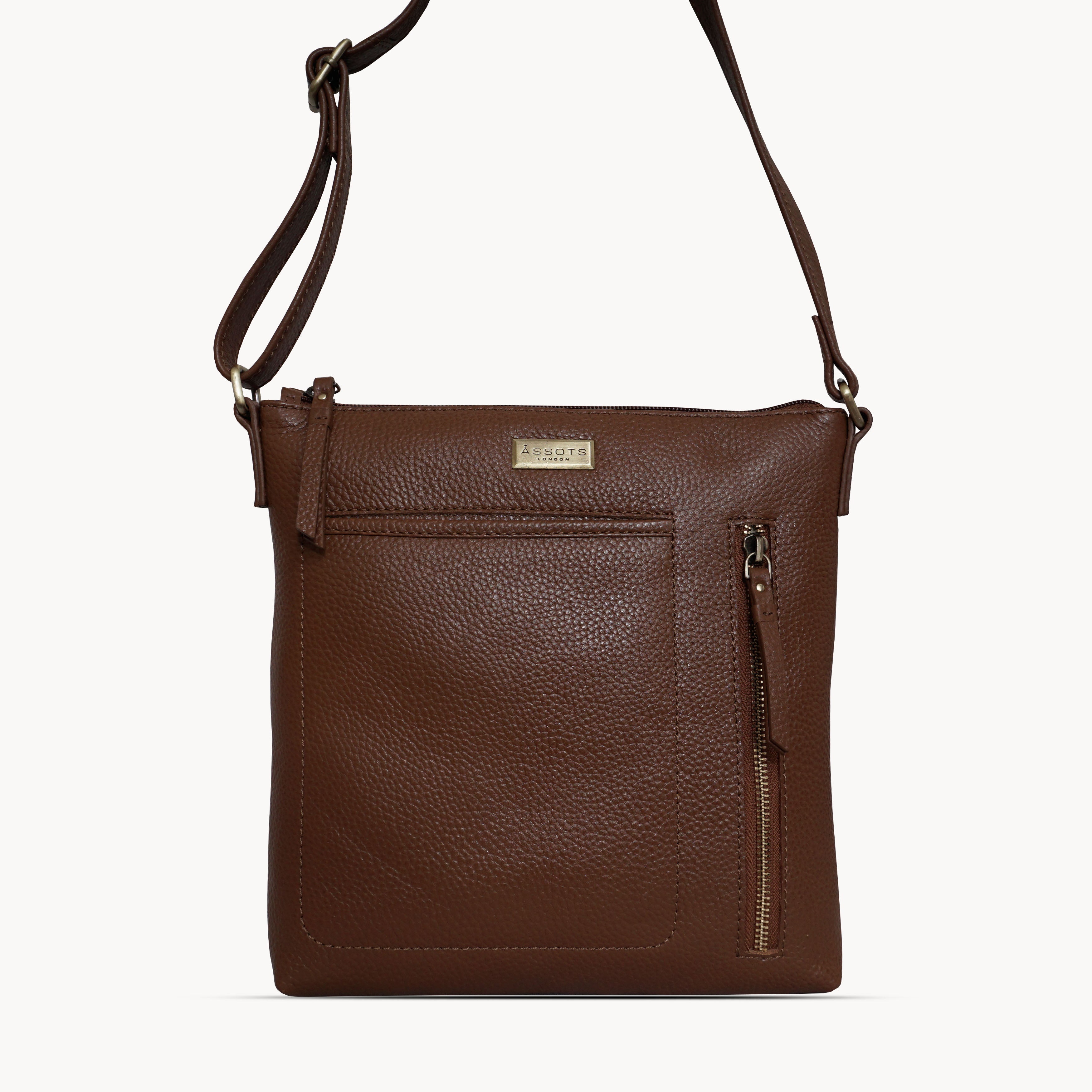 'EDITH' Tan Pebble Grain Leather Crossbody bag