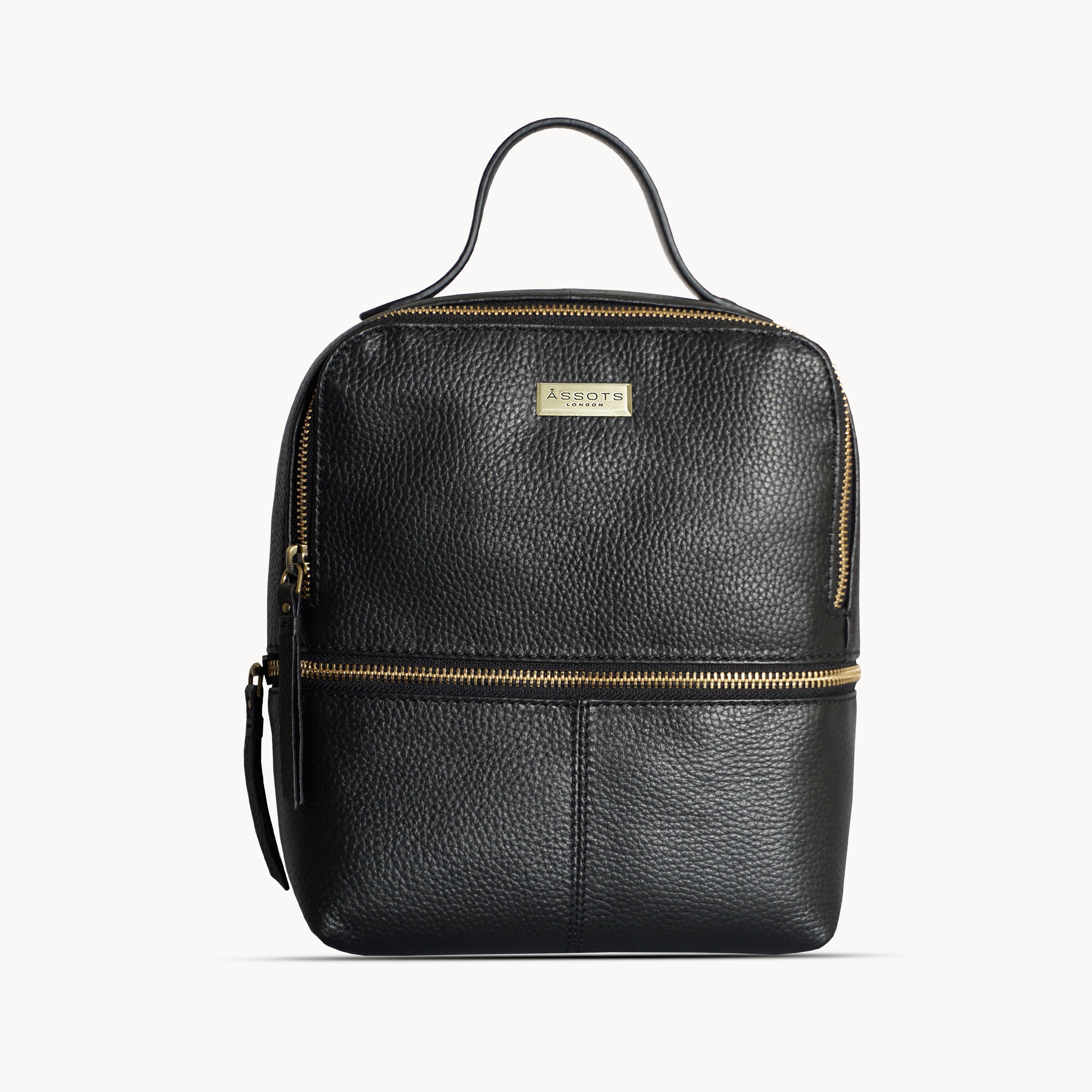 'ELLA' Black Pebble Grain Mini Real Leather Backpack for Women