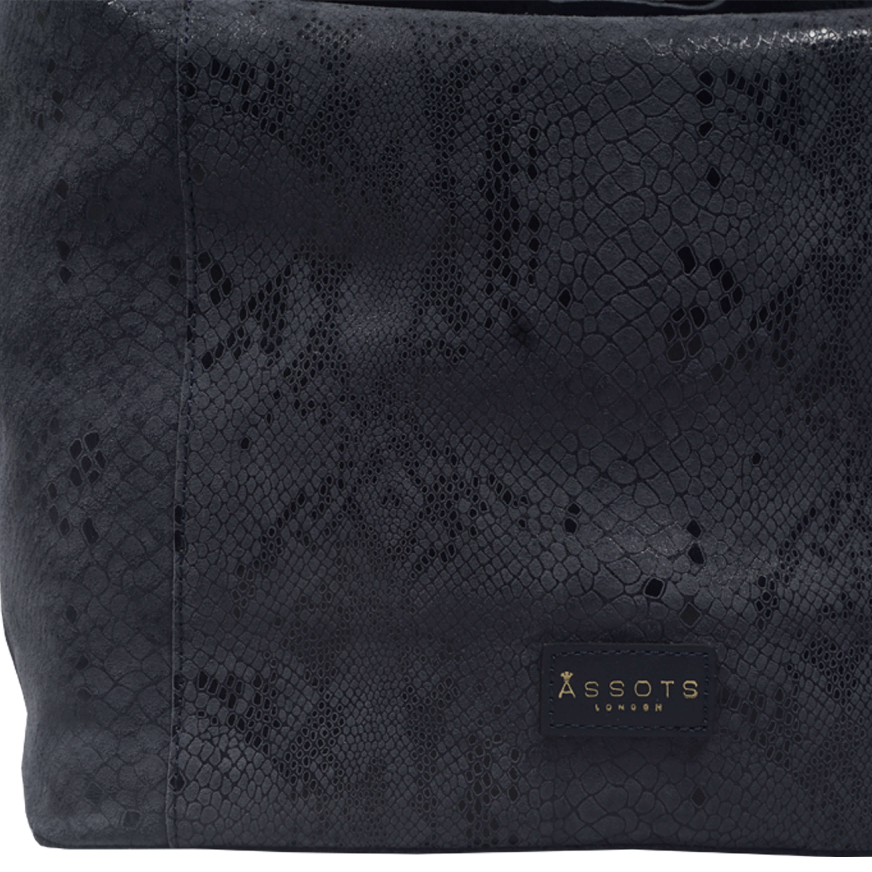 'Esme' Navy Python Snake Real Leather Slouchy Hobo Bag