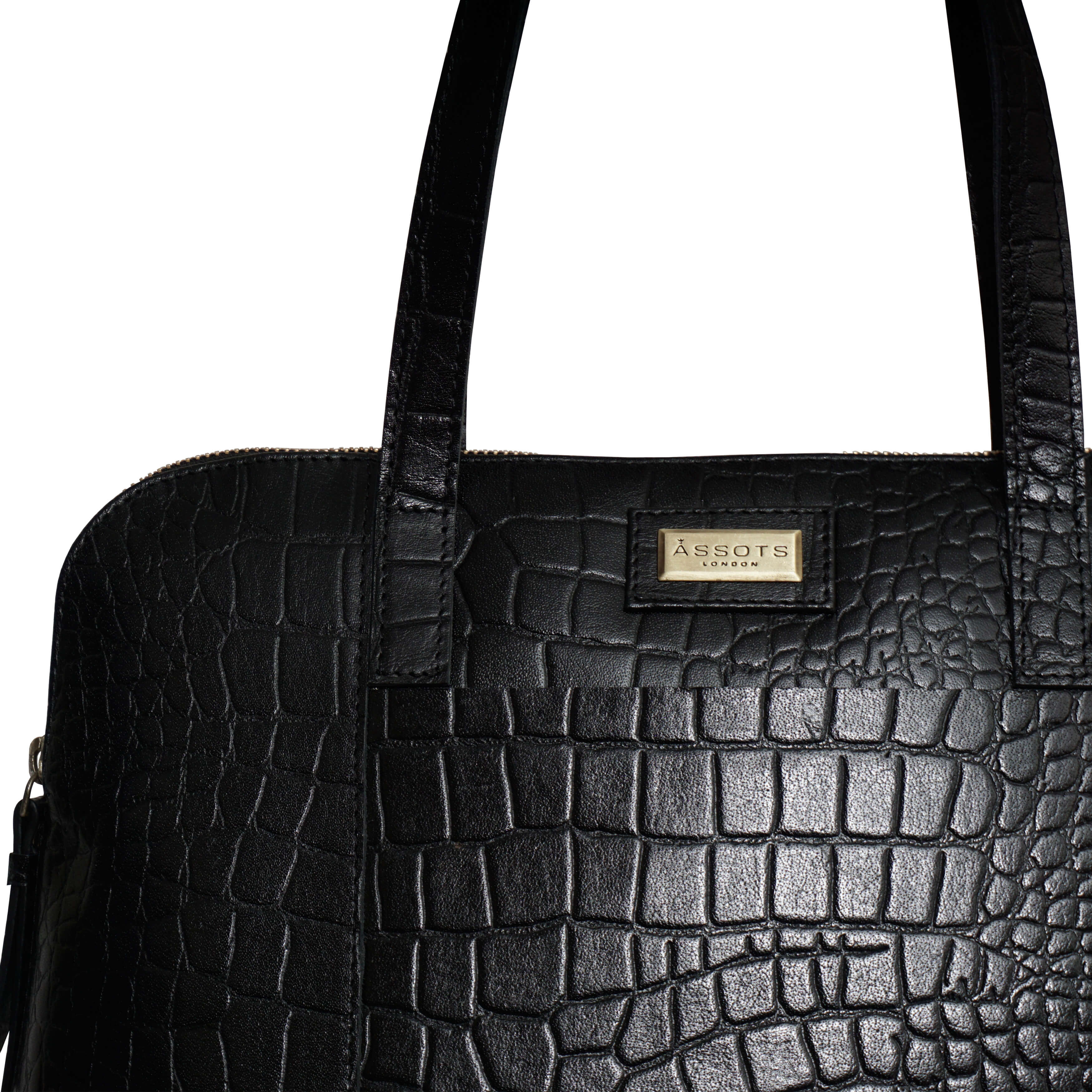 'Eva' Black Croc Real Leather Designer Unlined Tote Bag