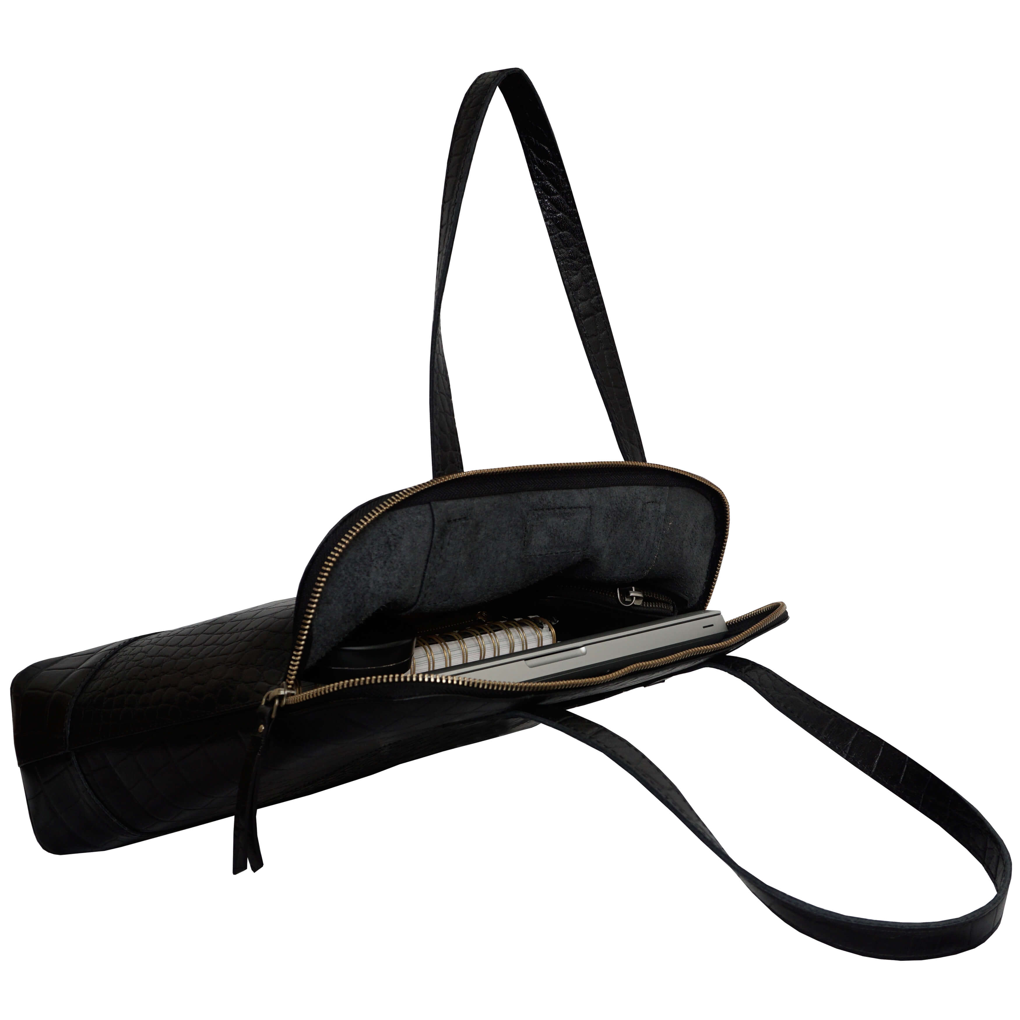 'Eva' Black Croc Real Leather Designer Unlined Tote Bag