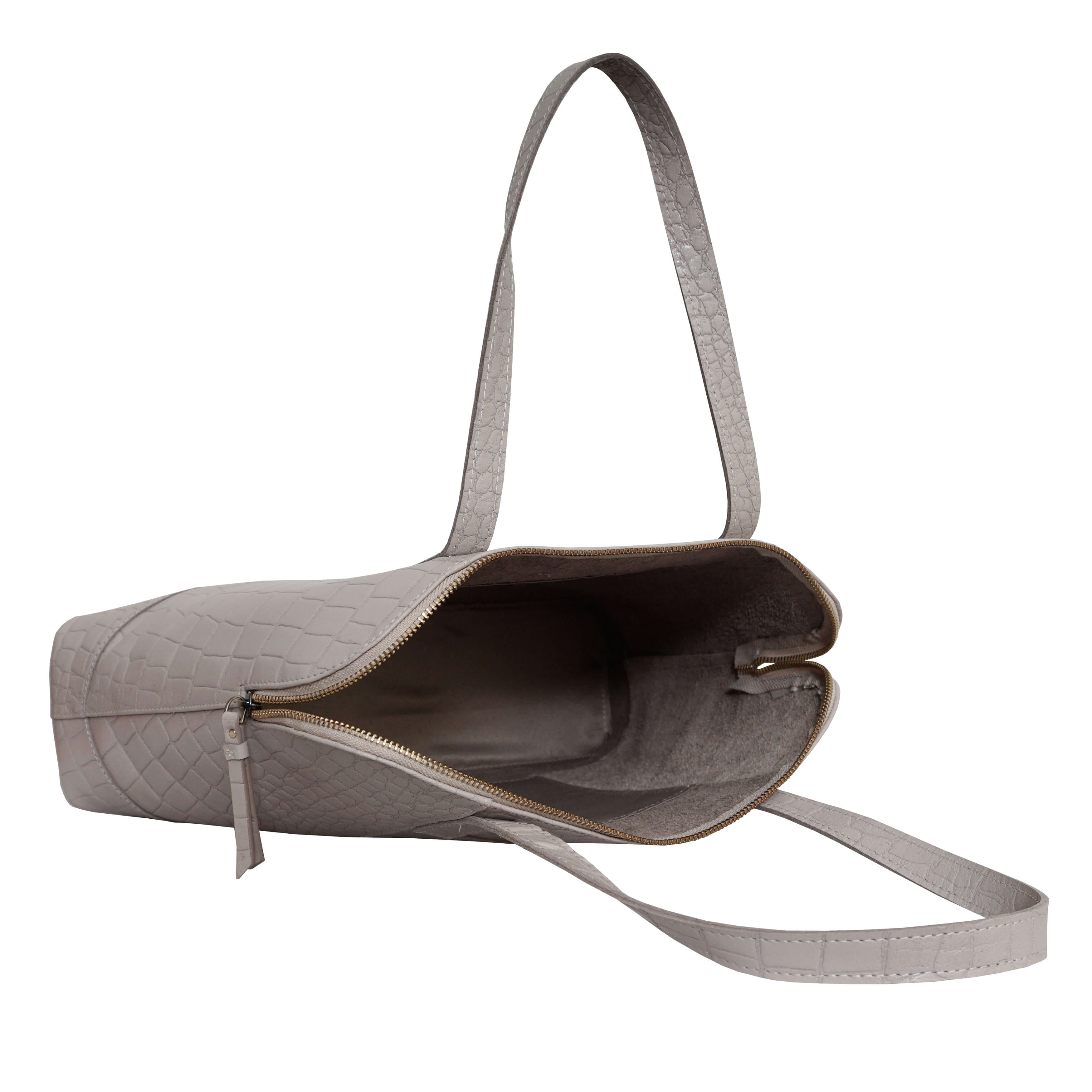 'Eva' Ice Grey Croc Real Leather Designer Unlined Tote Bag