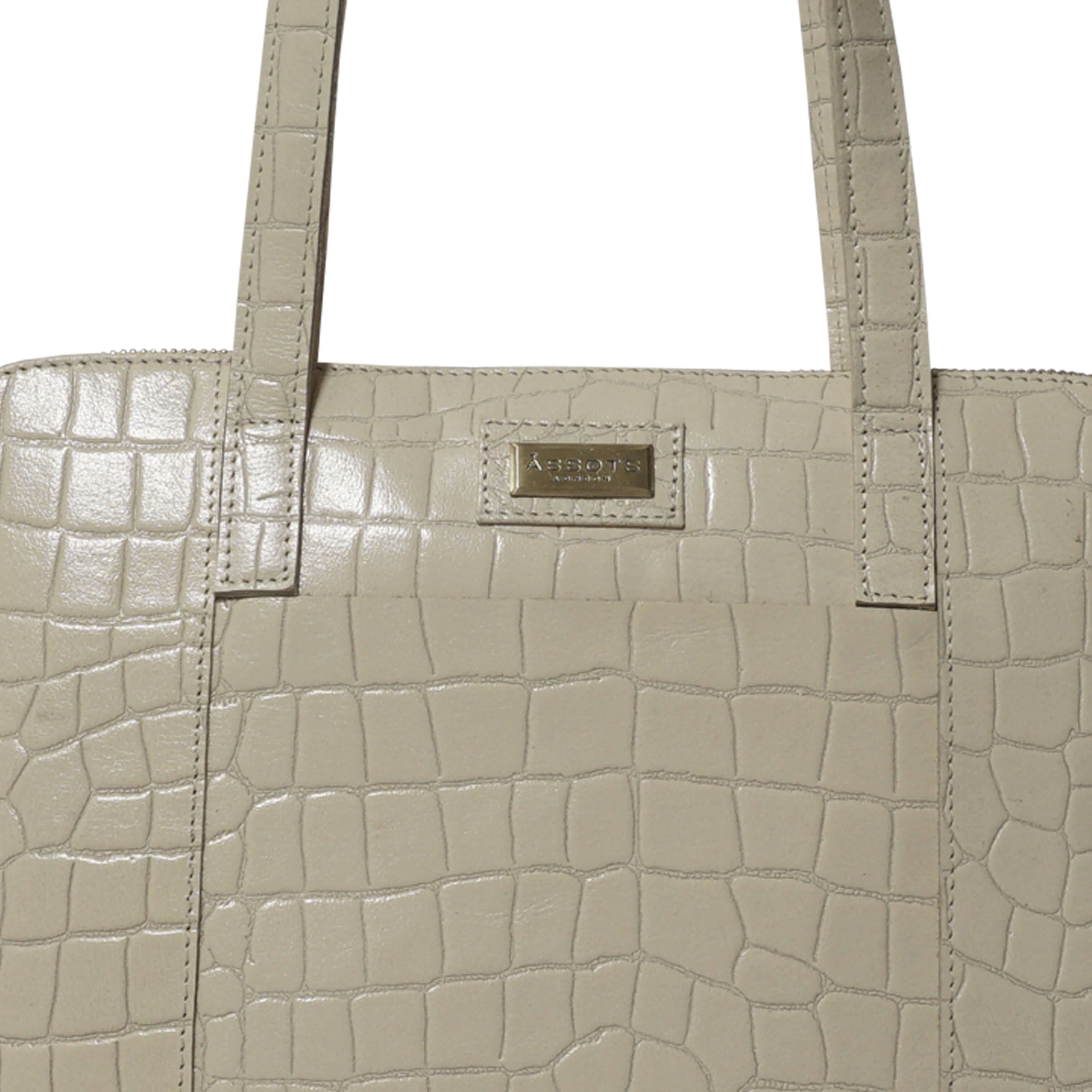 'Eva' Off White Croc Real Leather Designer Unlined Tote Bag