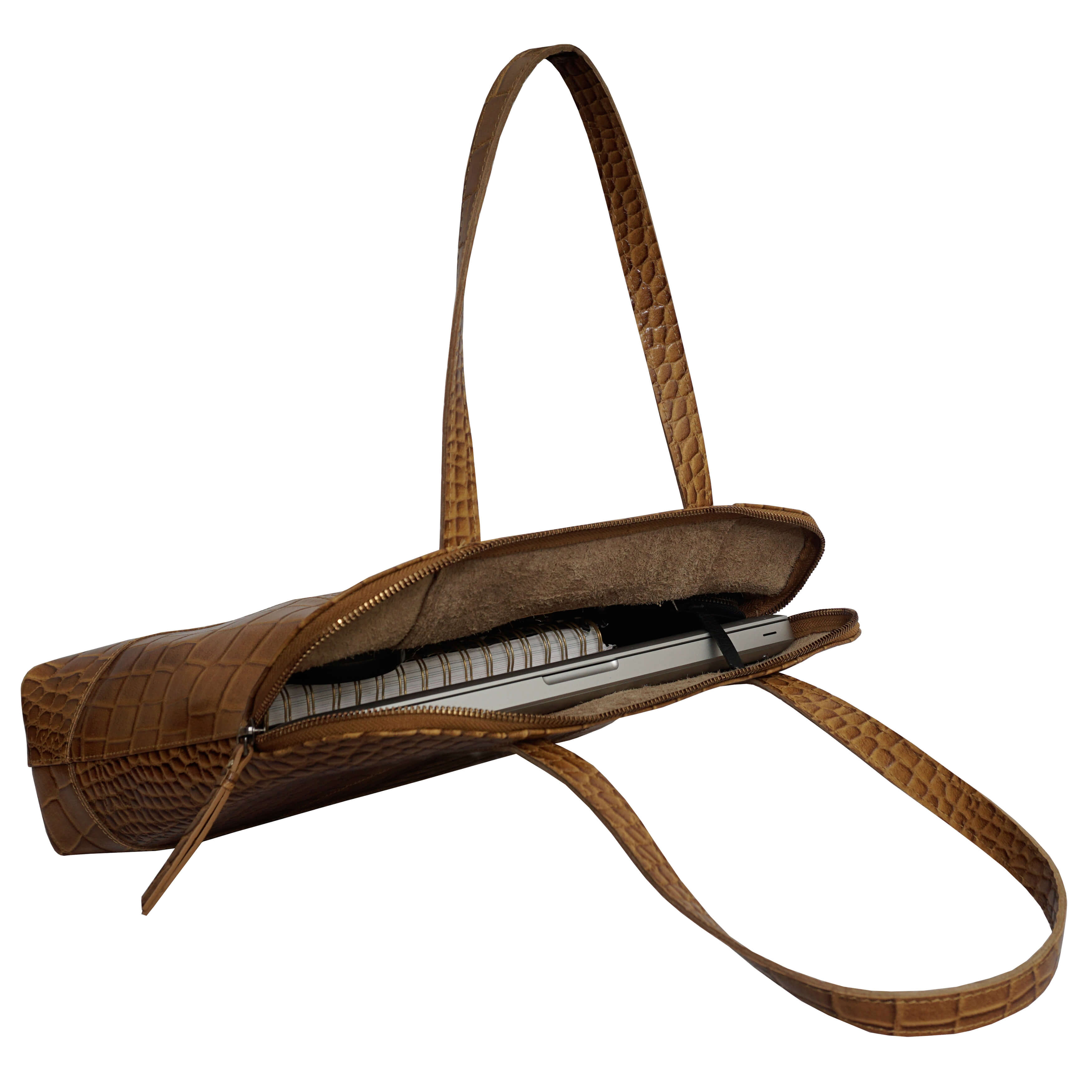 'Eva' Mustard Croc Real Leather Designer Unlined Tote Bag