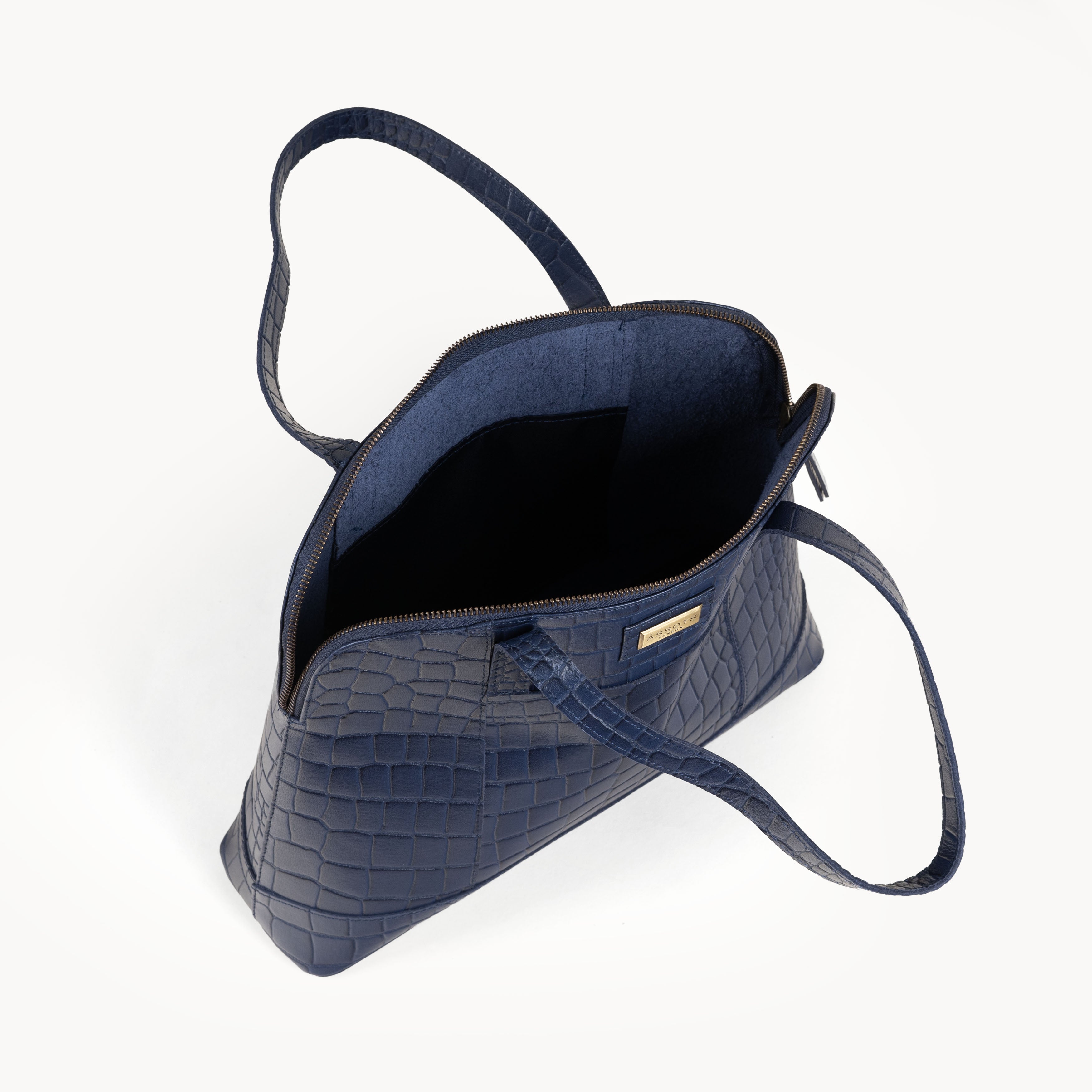 'Eva' Navy Croc Real Leather Designer Unlined Tote Bag
