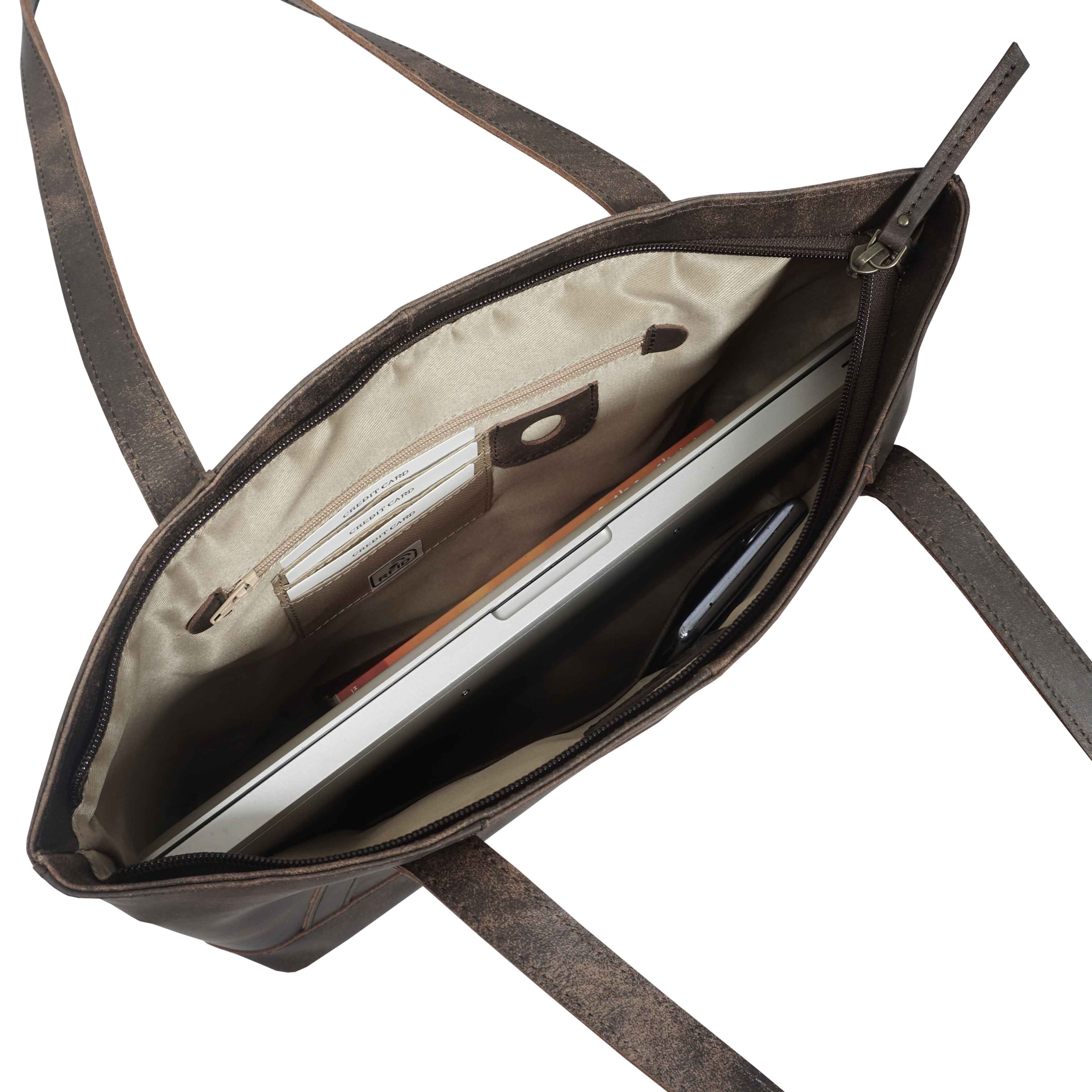 'EVELYN' Brown Crazy Horse Distressed Real Leather Designer Tote Work Bag