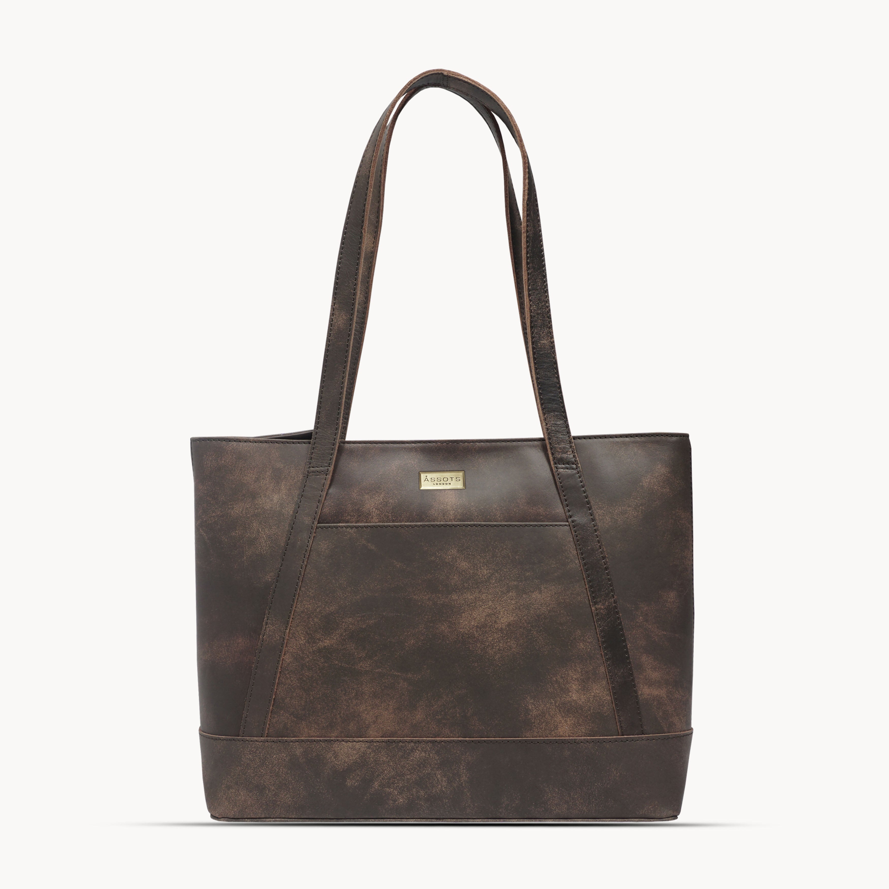 'EVELYN' Brown Crazy Horse Distressed Real Leather Designer Tote Work Bag