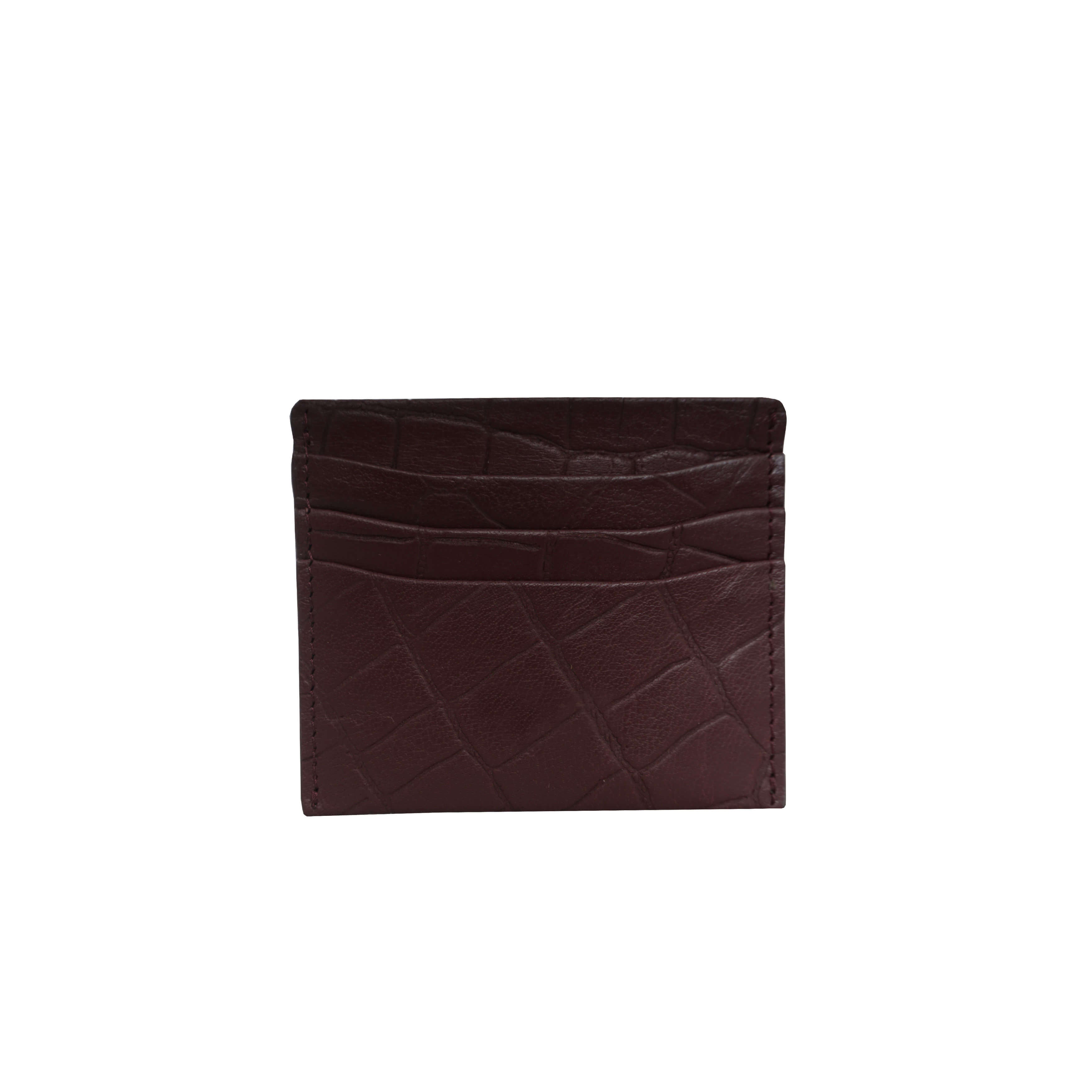 'FANN' Burgundy Croc Embossed Round Design RFID Leather Credit Card Holder