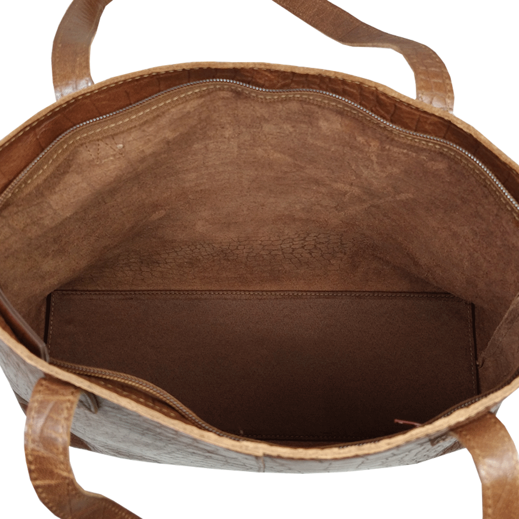 'FREYA' Tan Semi Structured Unlined Croc Leather Tote Bag