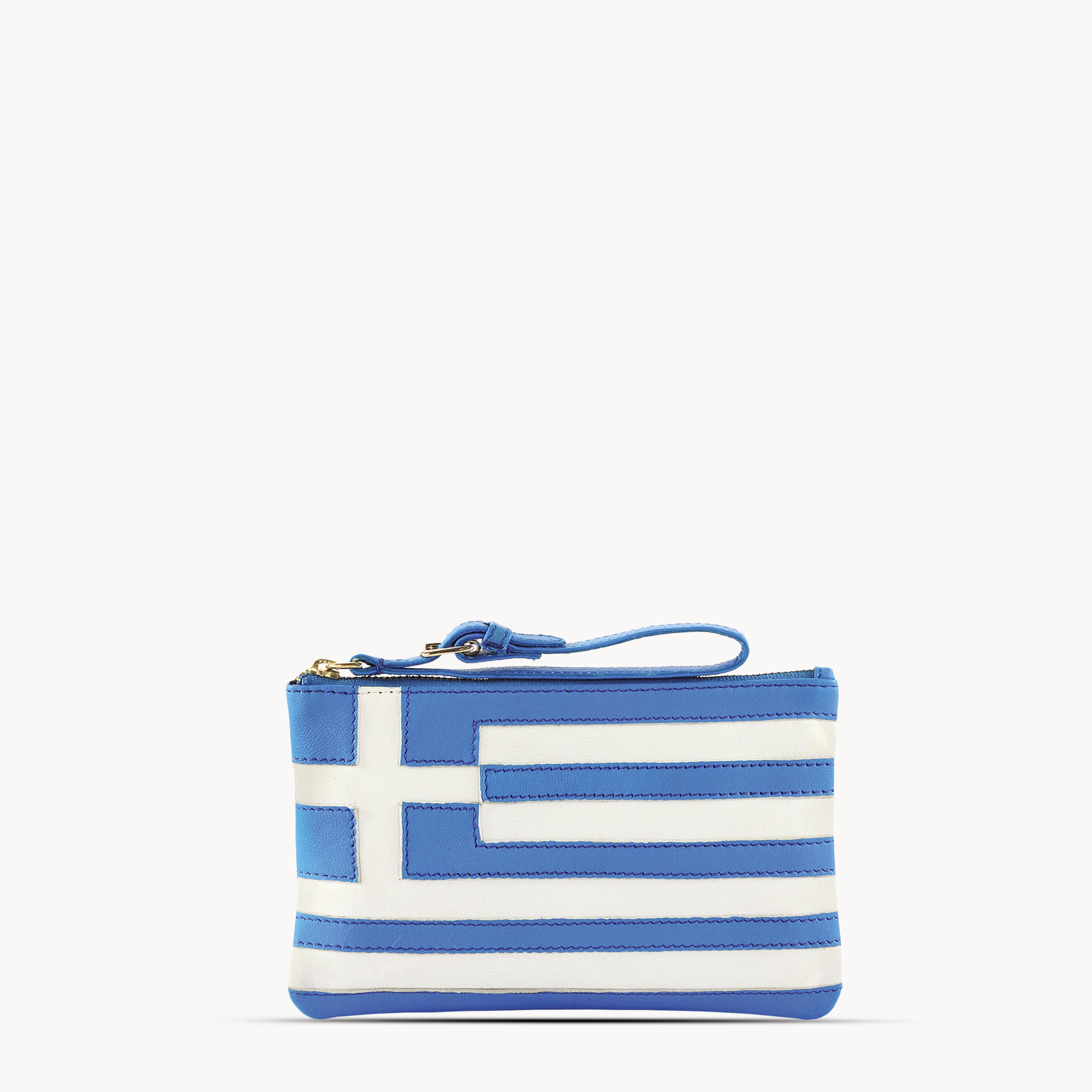 'GREEK' Country Flag Designer Leather Wristlet