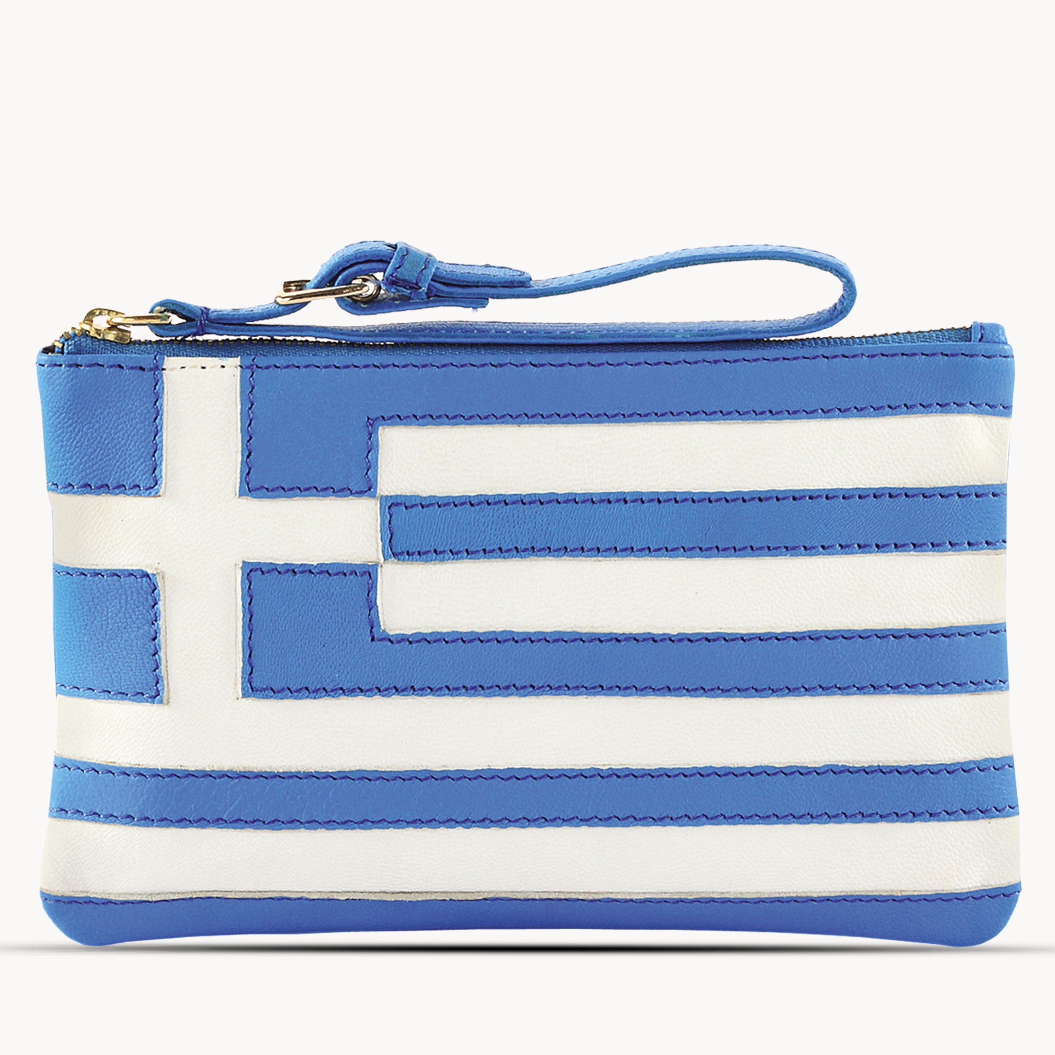 'GREEK' Country Flag Designer Leather Wristlet