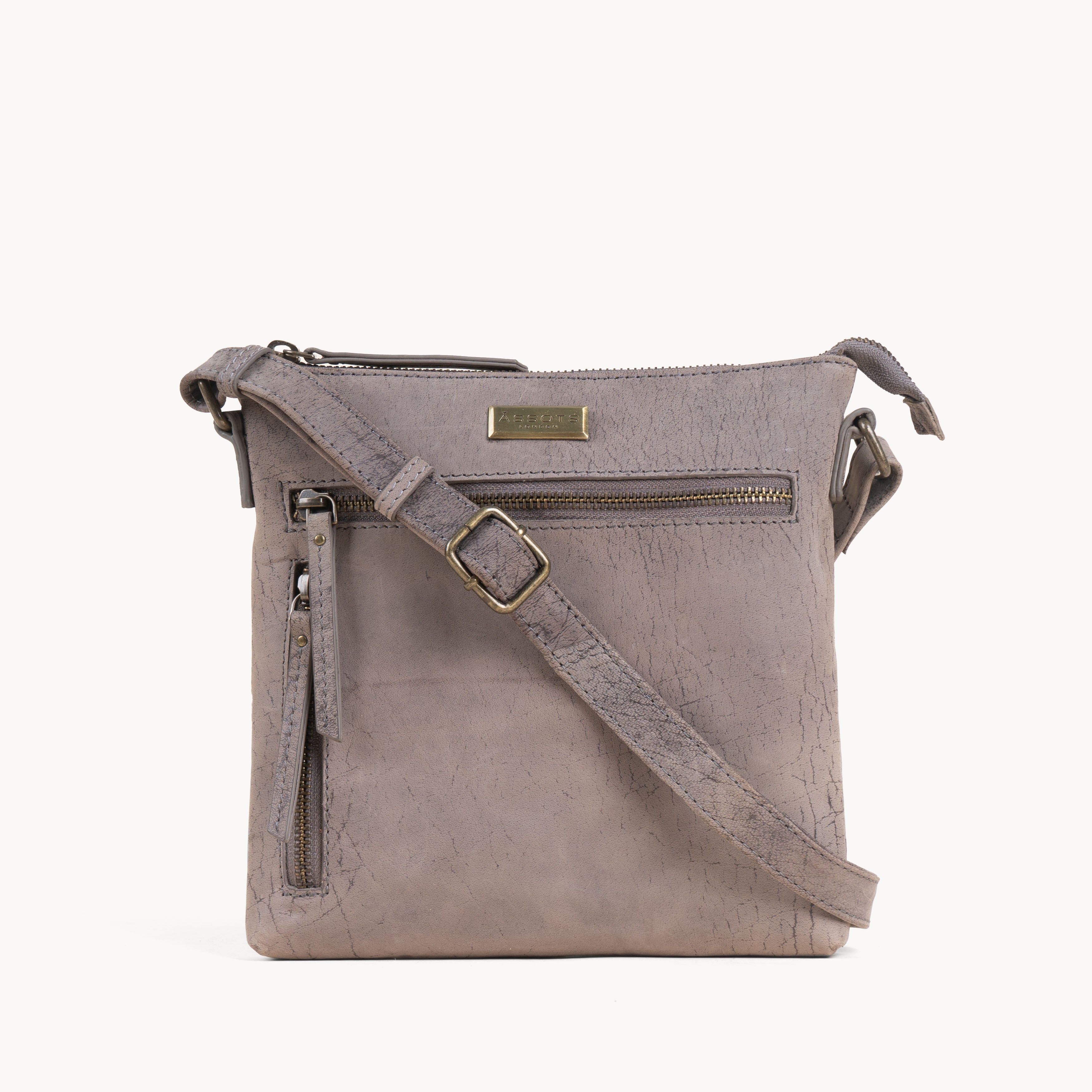 'RUE' Distressed Grey Real Leather Crossbody Bag