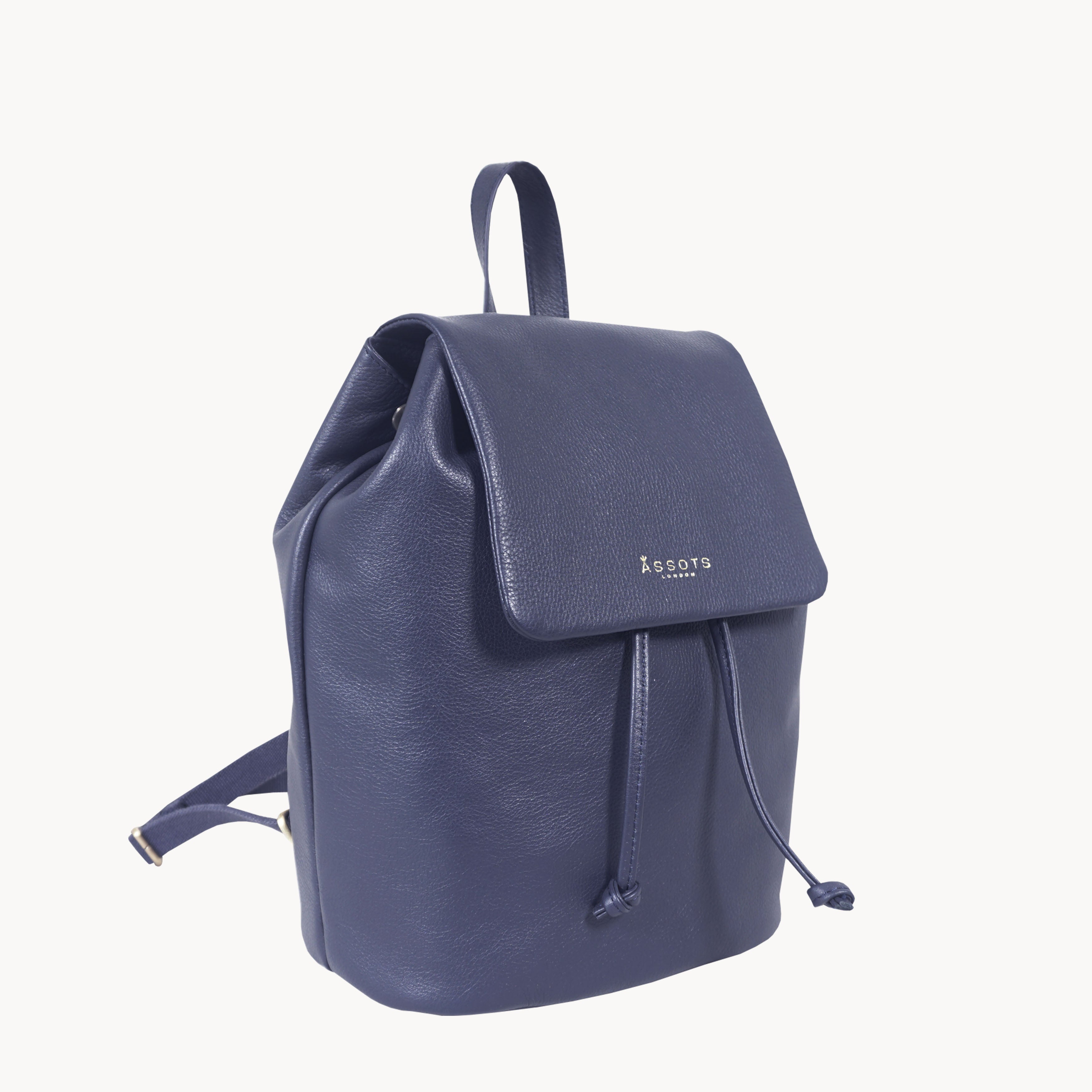 'GRACE' Navy Full Grain Leather Flap-over Backpack