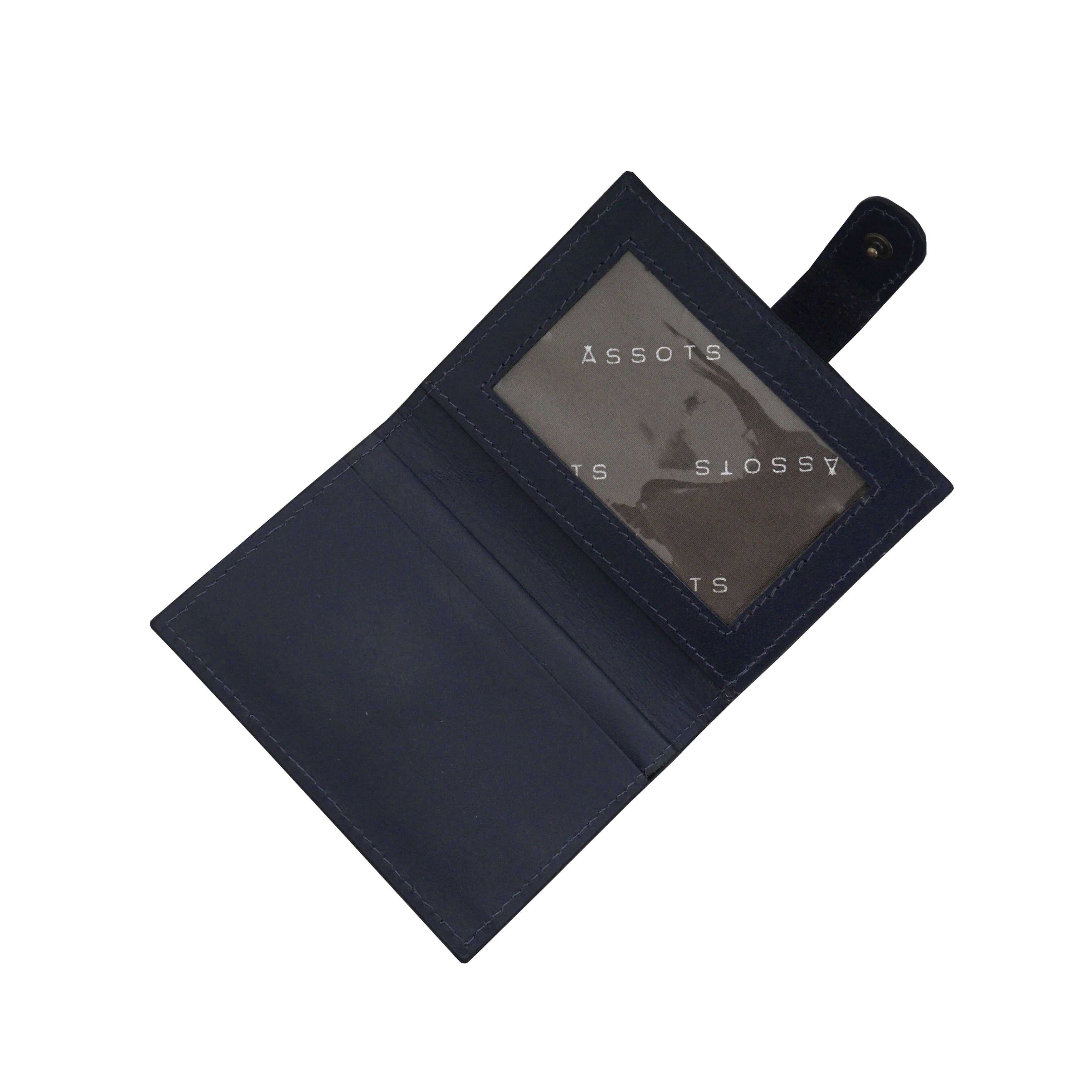 'GROVE' Navy Smooth RFID Tab-over Leather Credit Card Holder