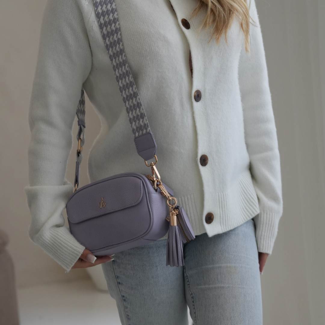 'HACKNEY MINI' Lilac Pebble Grain Real Leather Crossbody Bag