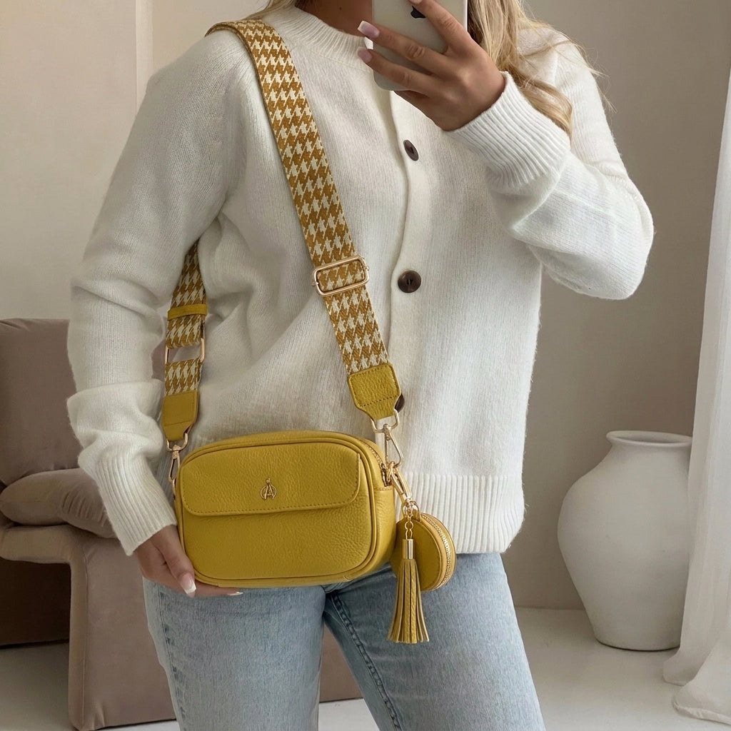 'HACKNEY MINI' Sunflower Pebble Grain Real Leather Crossbody Bag