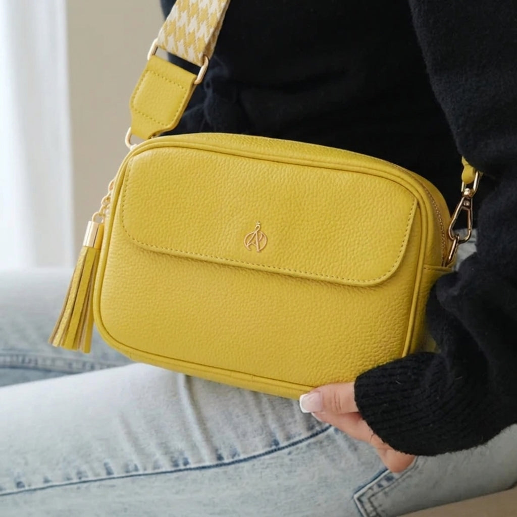 'HACKNEY' Sunflower Pebble Grain Real Leather Crossbody Bag