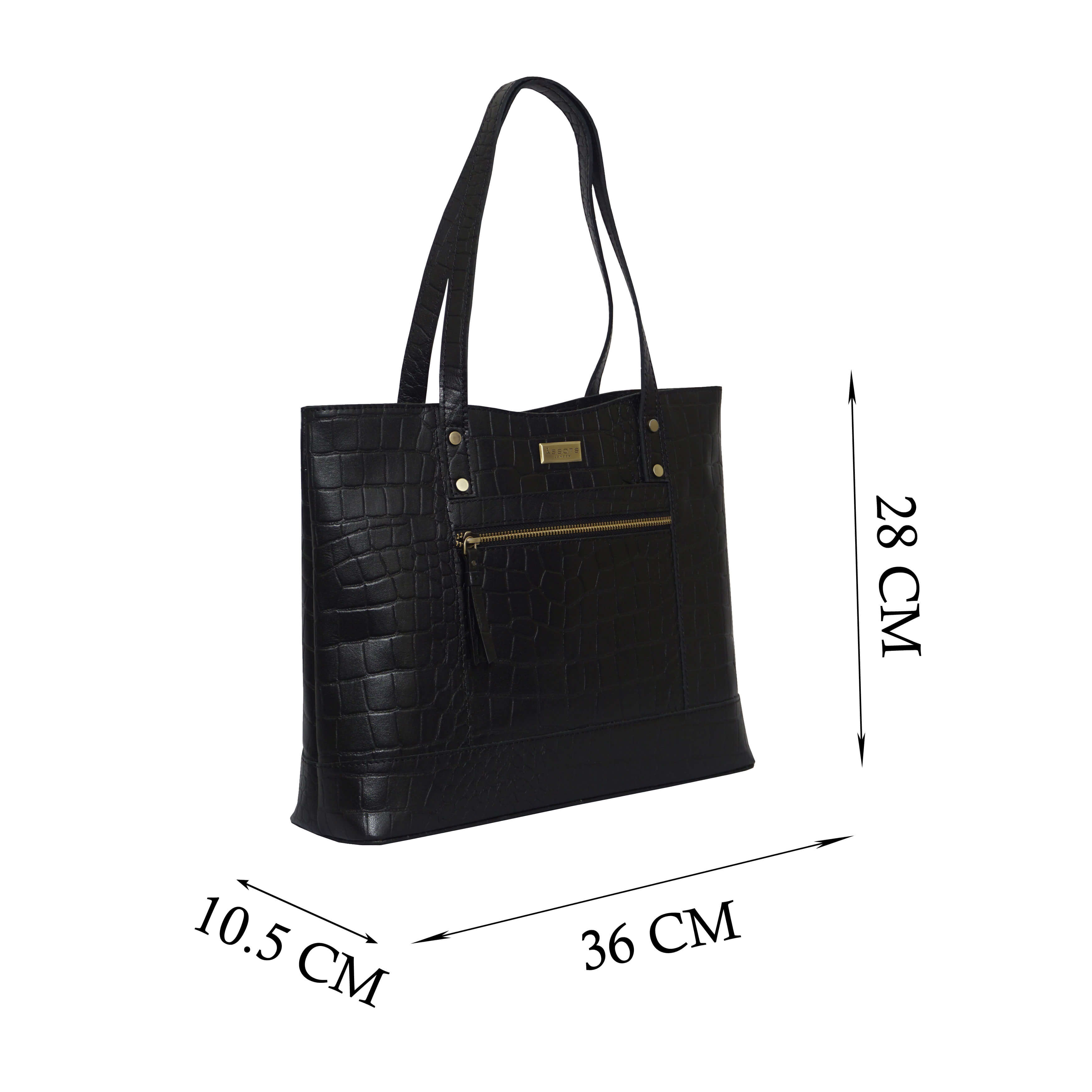 'HELENE' Black Croc Designer Leather Grab Bag