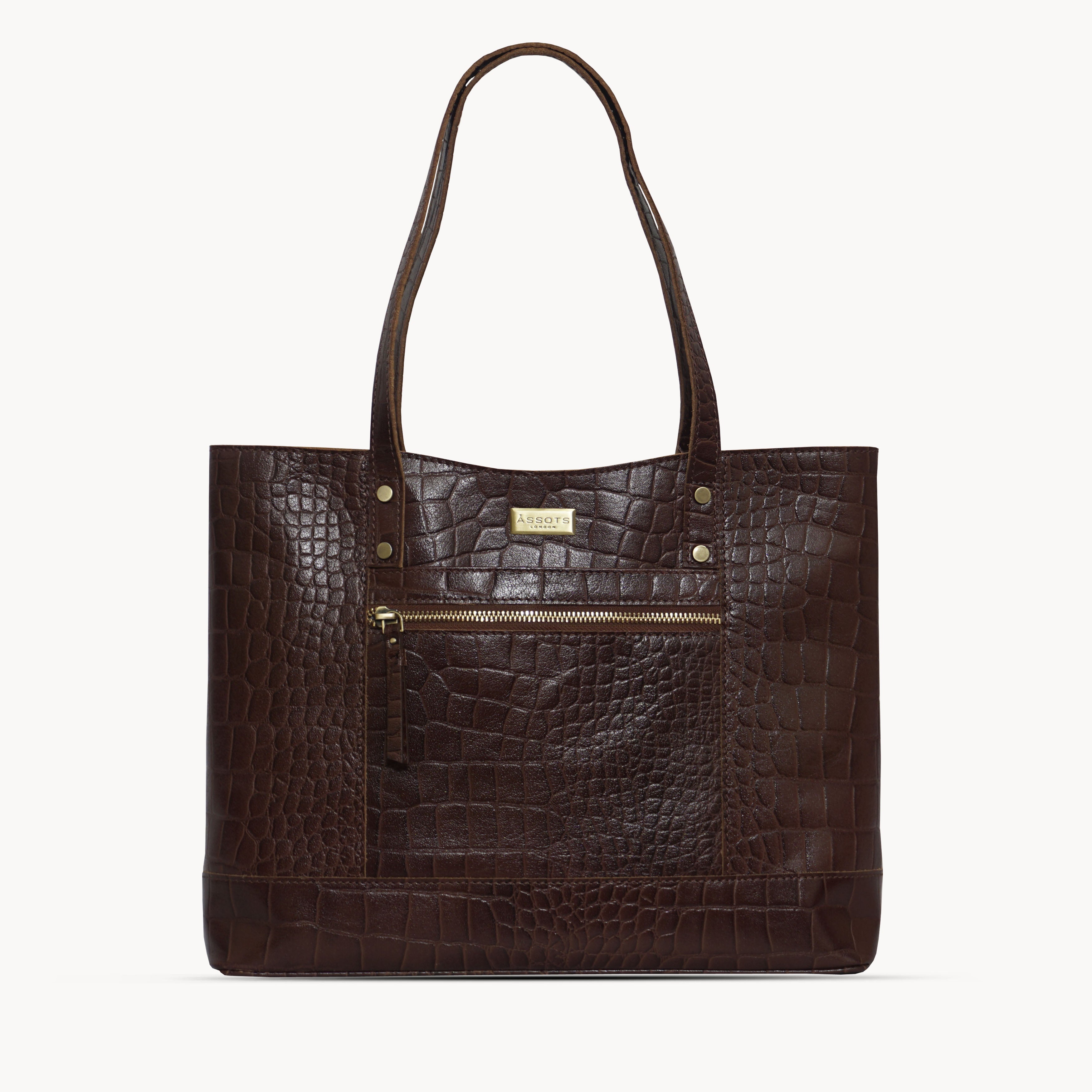 'HELENE' Brown Croc Designer Leather Grab Bag