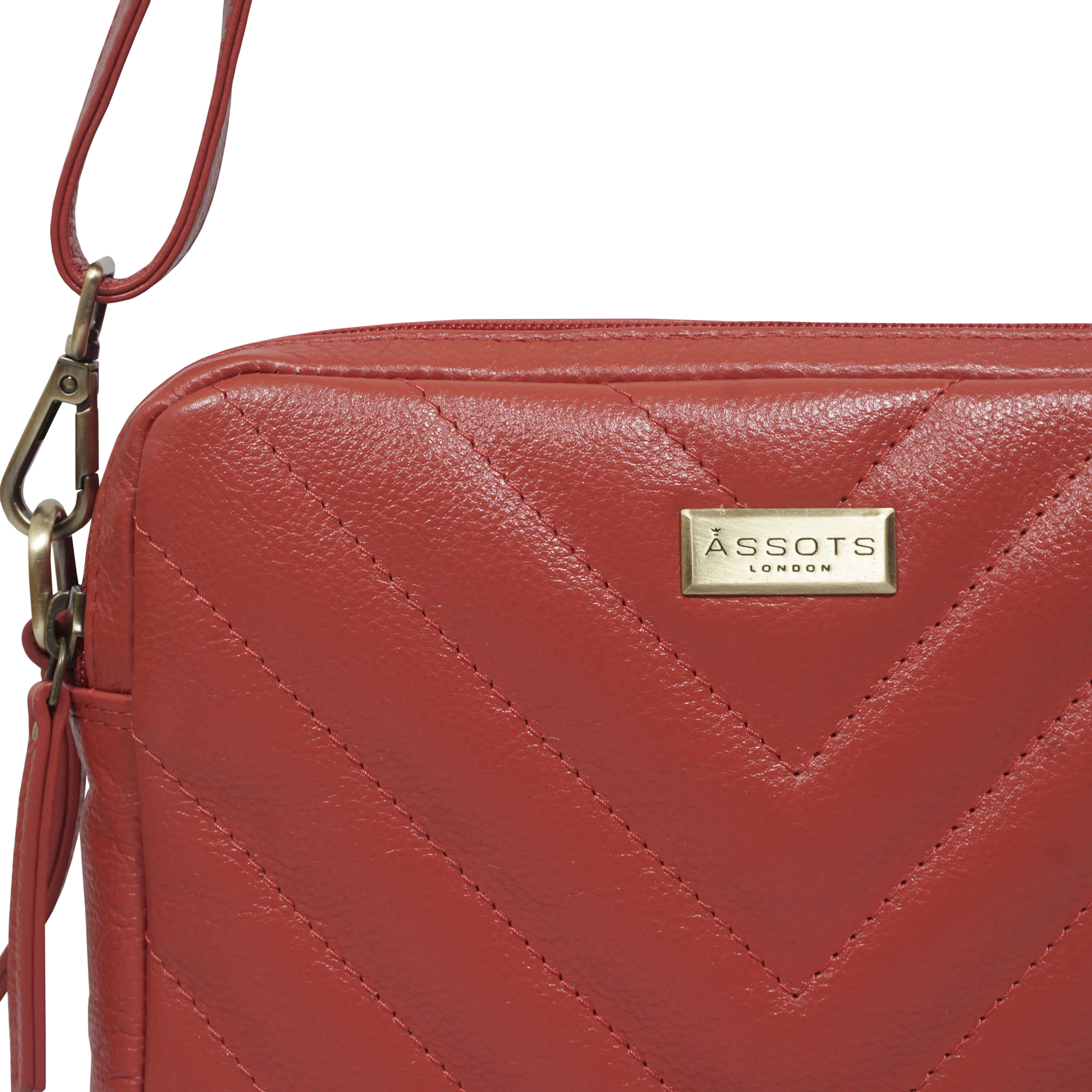 'IRIS' Red Quilted Soft Pebble Grain Leather Crossbody Bag