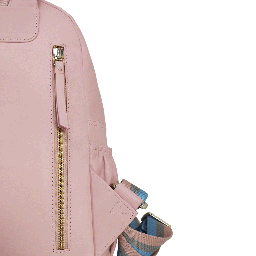 'ISABELLA' Baby Pink Lightweight Luxurious Baby Changing/Diaper Leather Backpack