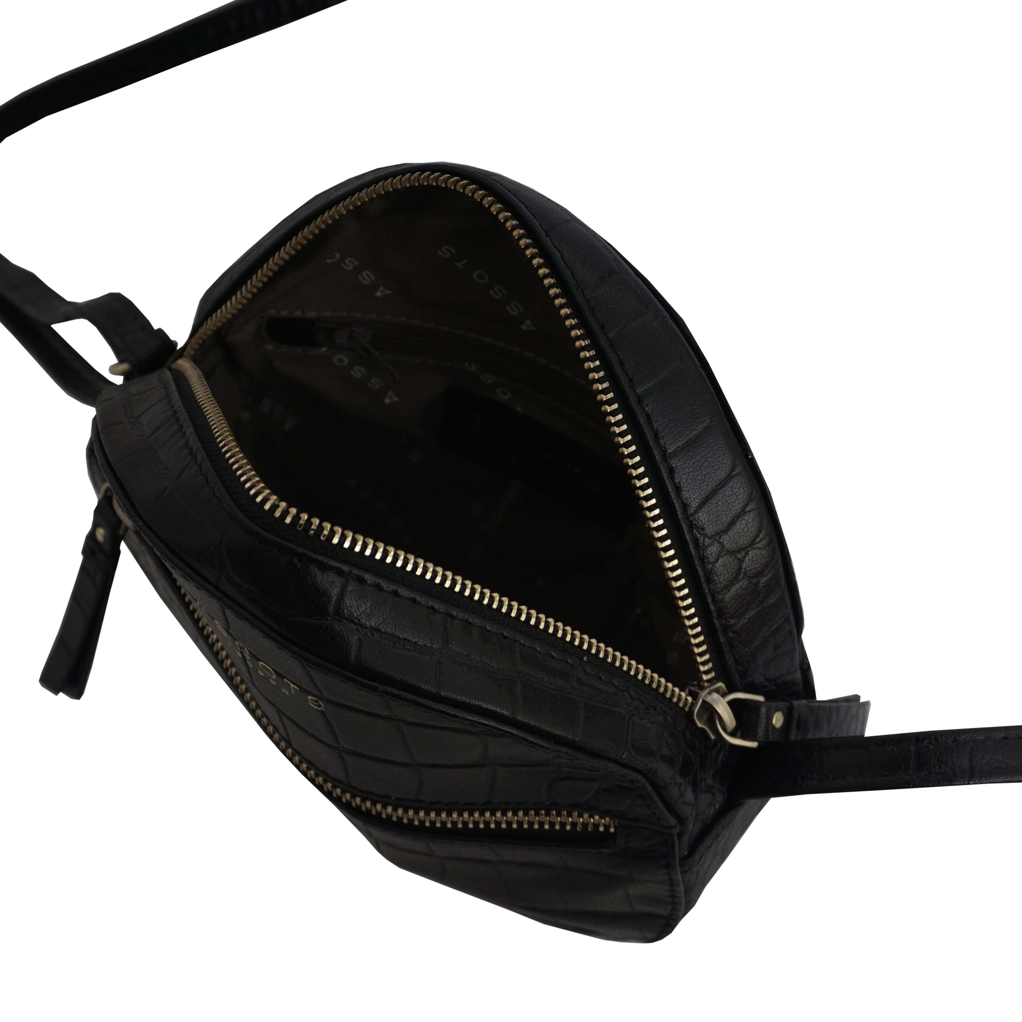 'Jane' Black Croc Leather Round Designer Crossbody Bag