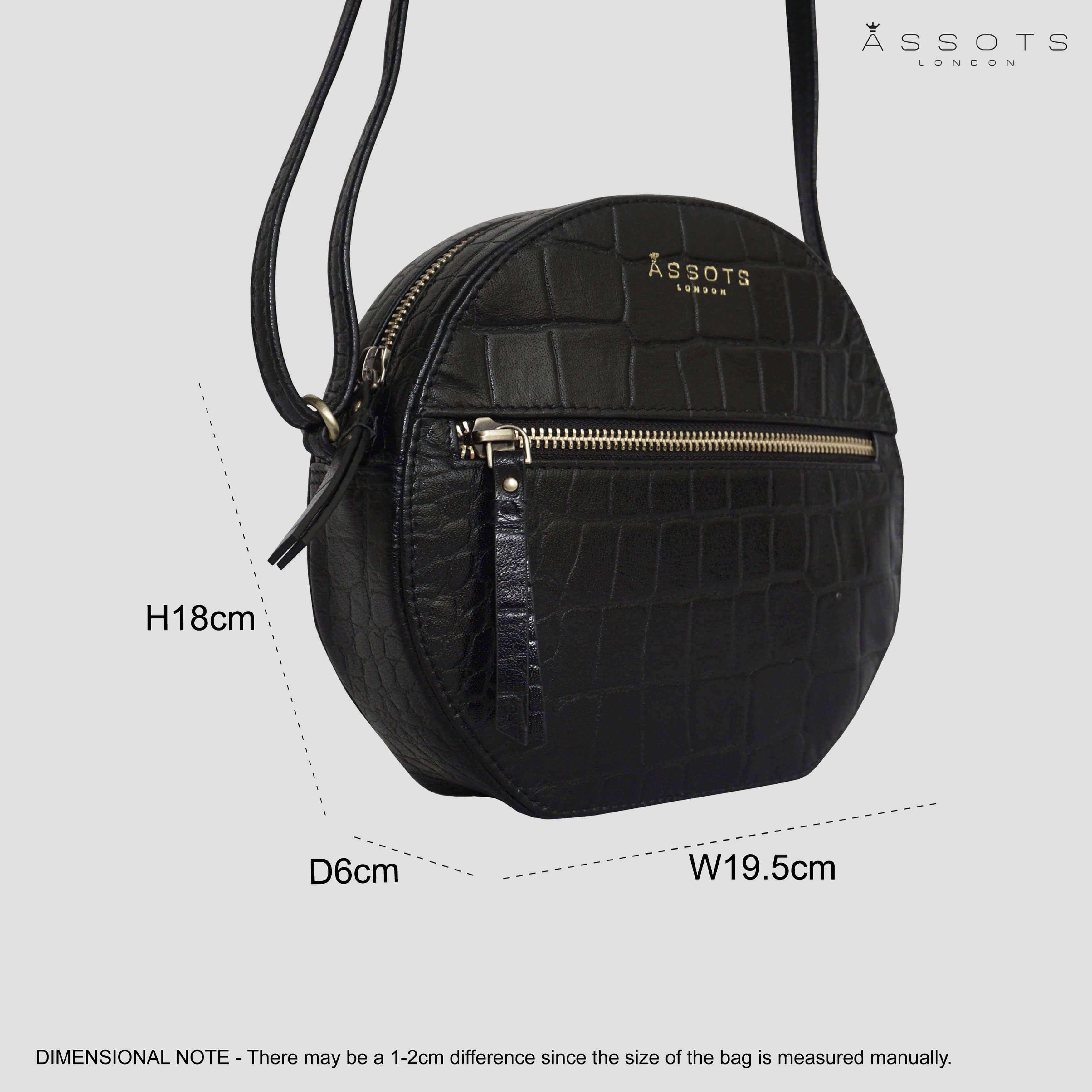 'Jane' Black Croc Leather Round Designer Crossbody Bag