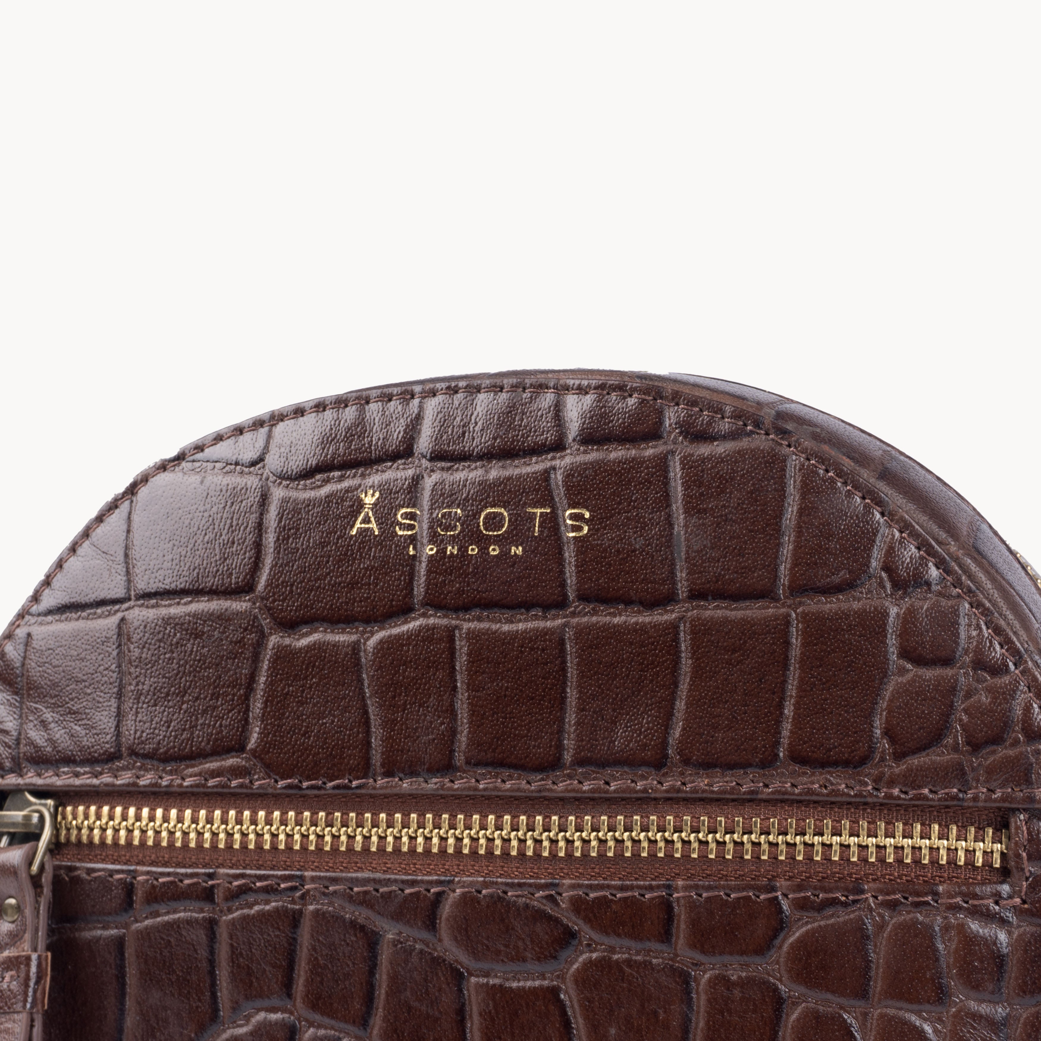 'Jane' Brown Croc Leather Round Designer Crossbody Bag