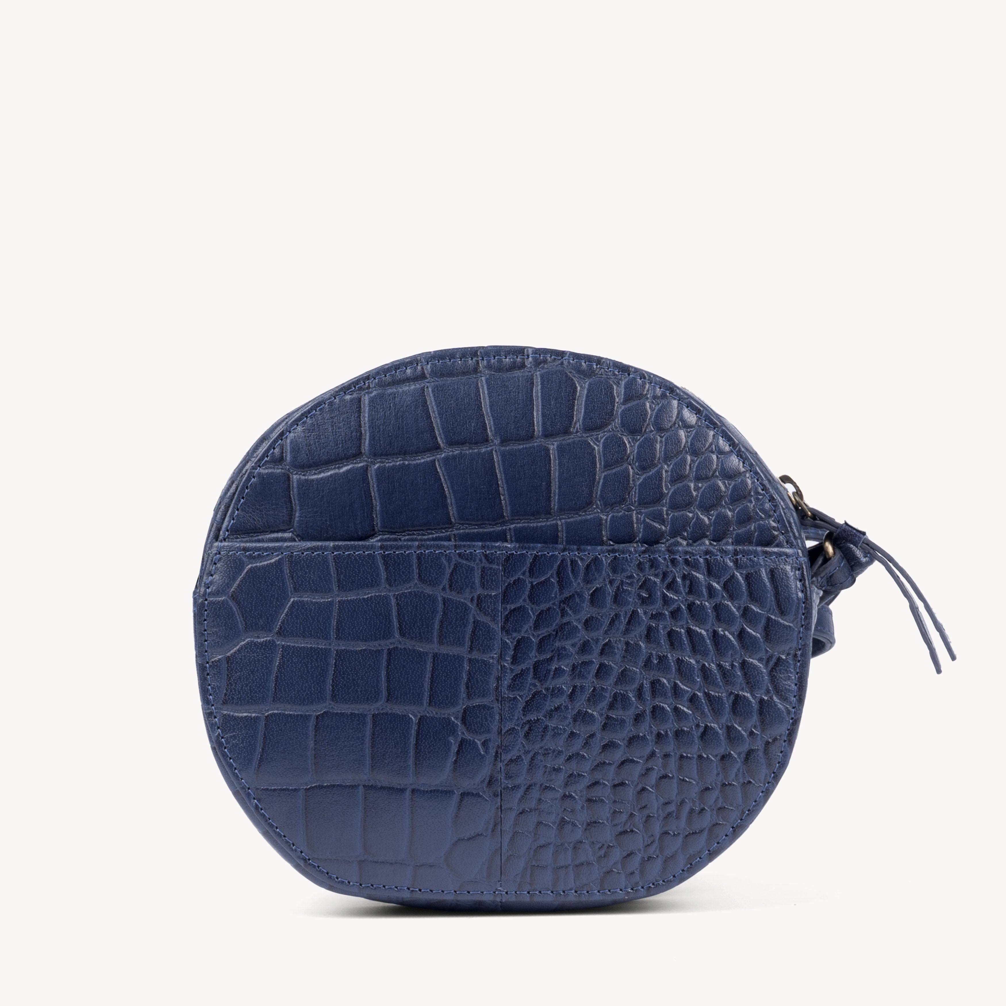 'Jane' Navy Croc Leather Round Designer Crossbody Bag
