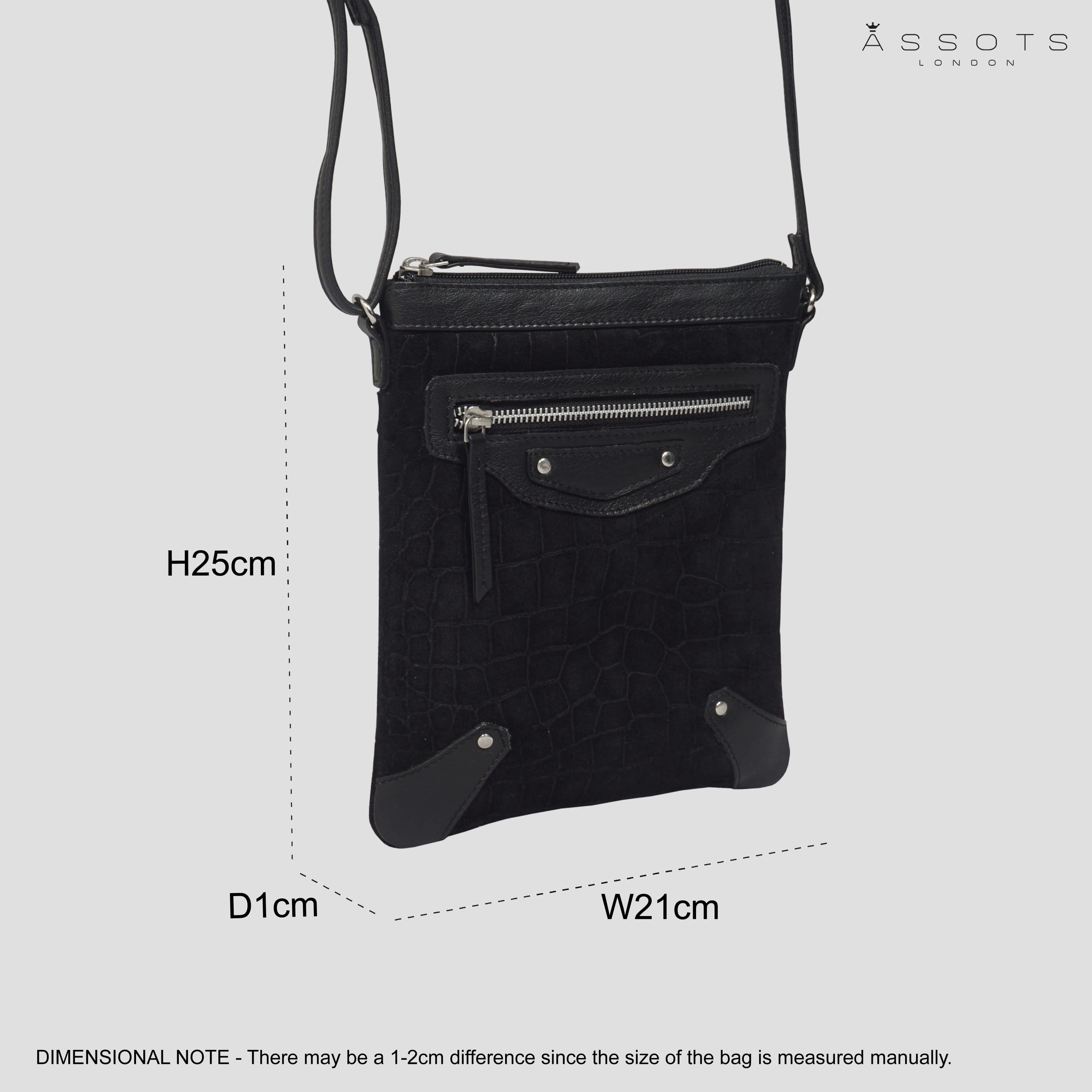'JANET' Black Real Leather Crossbody Sling Bag