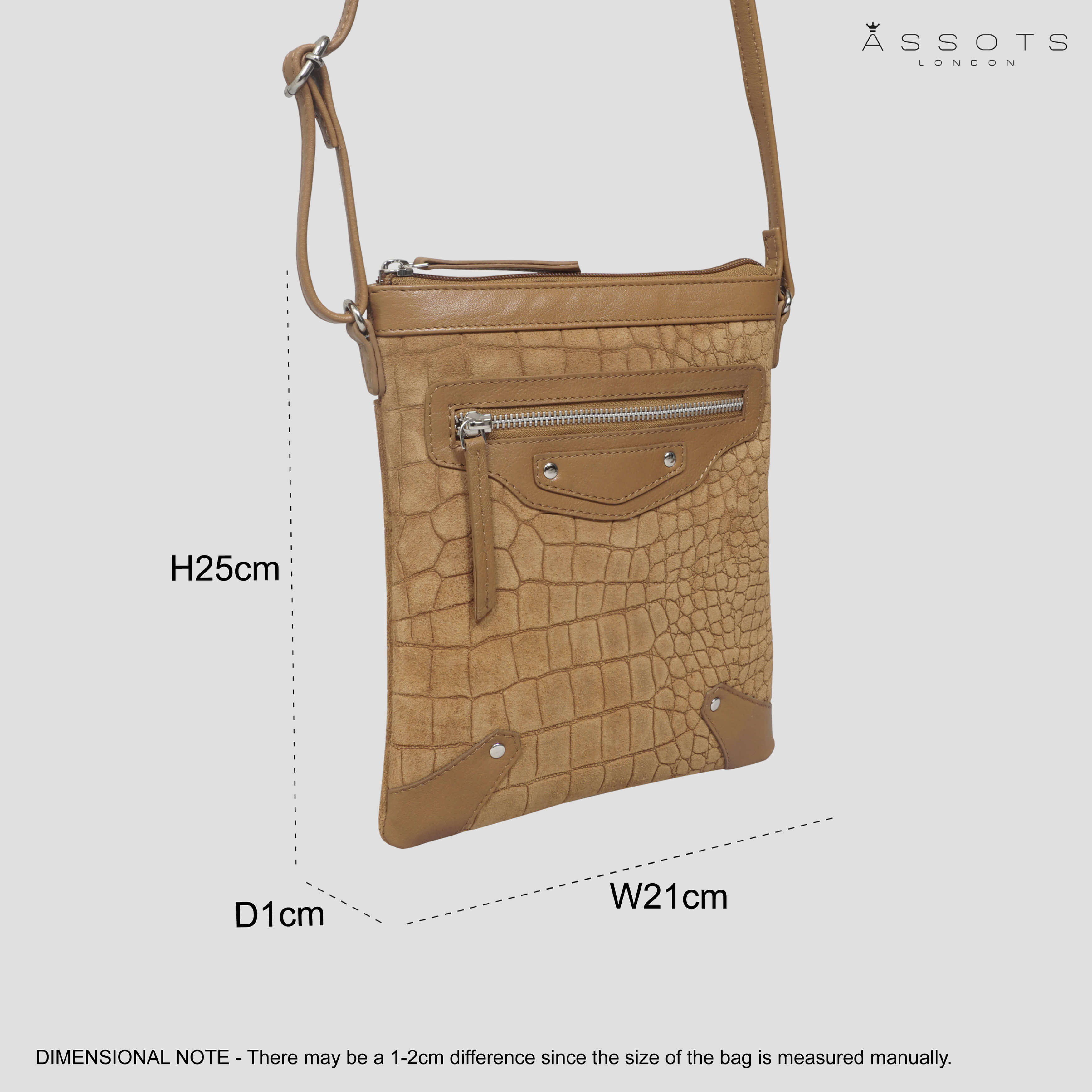 'JANET' Tan Real Leather Crossbody Sling Bag
