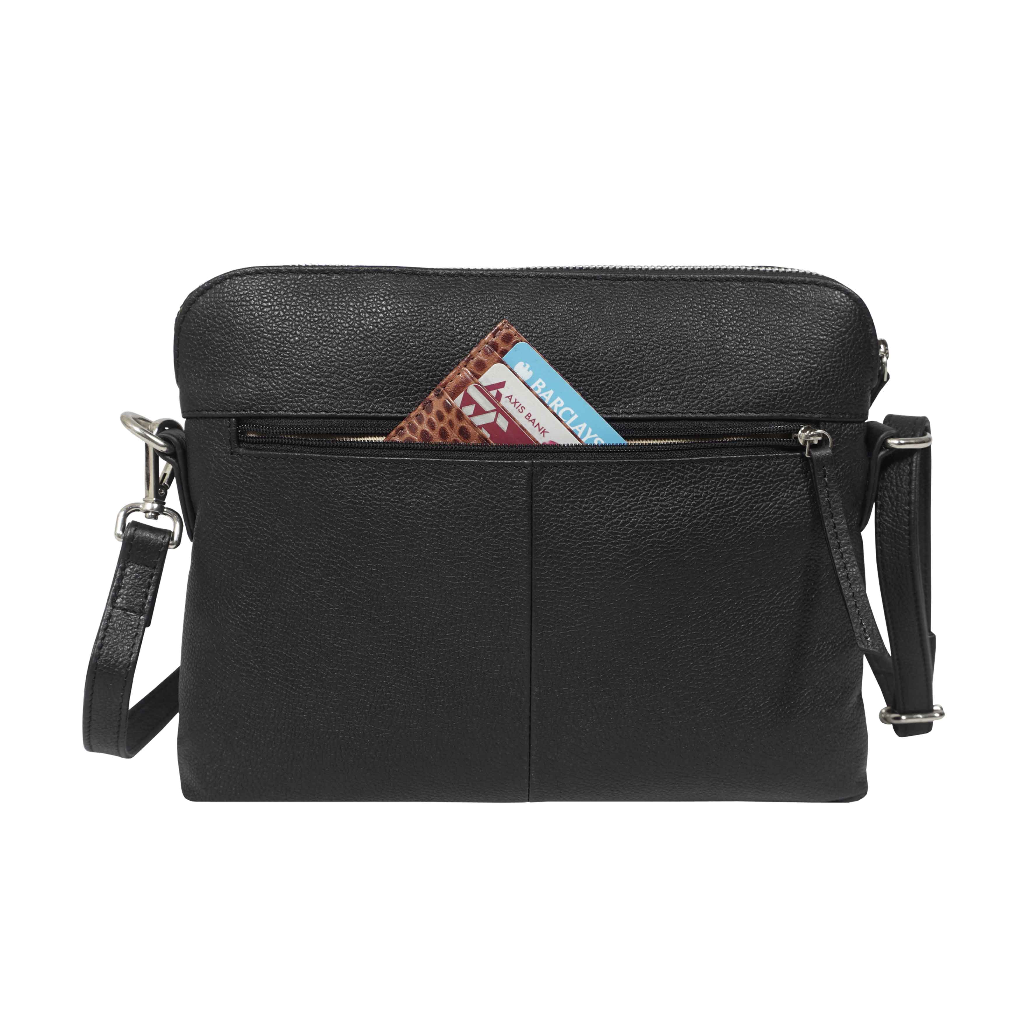 'JEAN' Black Real Soft Pebble Grain Leather Crossbody Bag