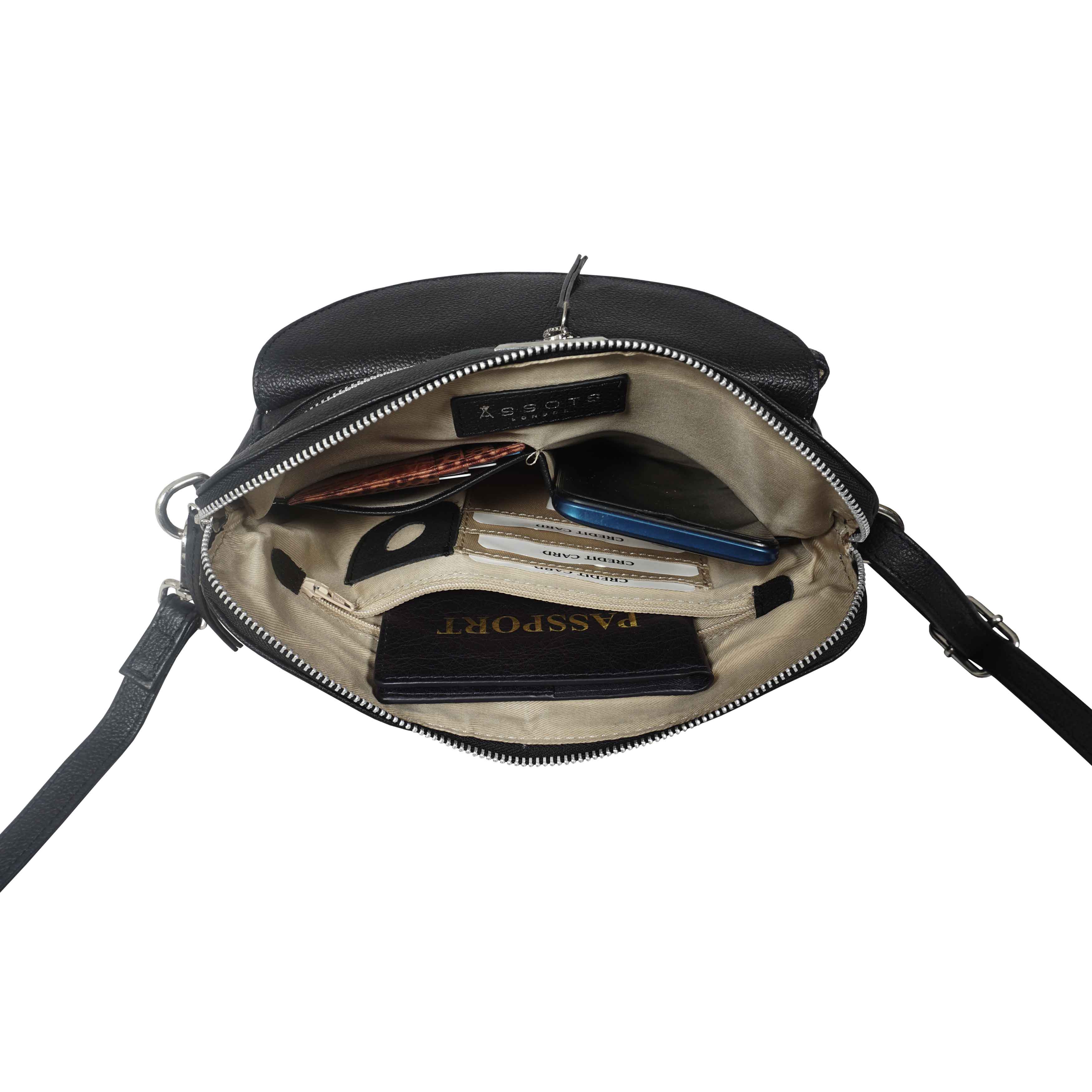 'JEAN' Black Real Soft Pebble Grain Leather Crossbody Bag