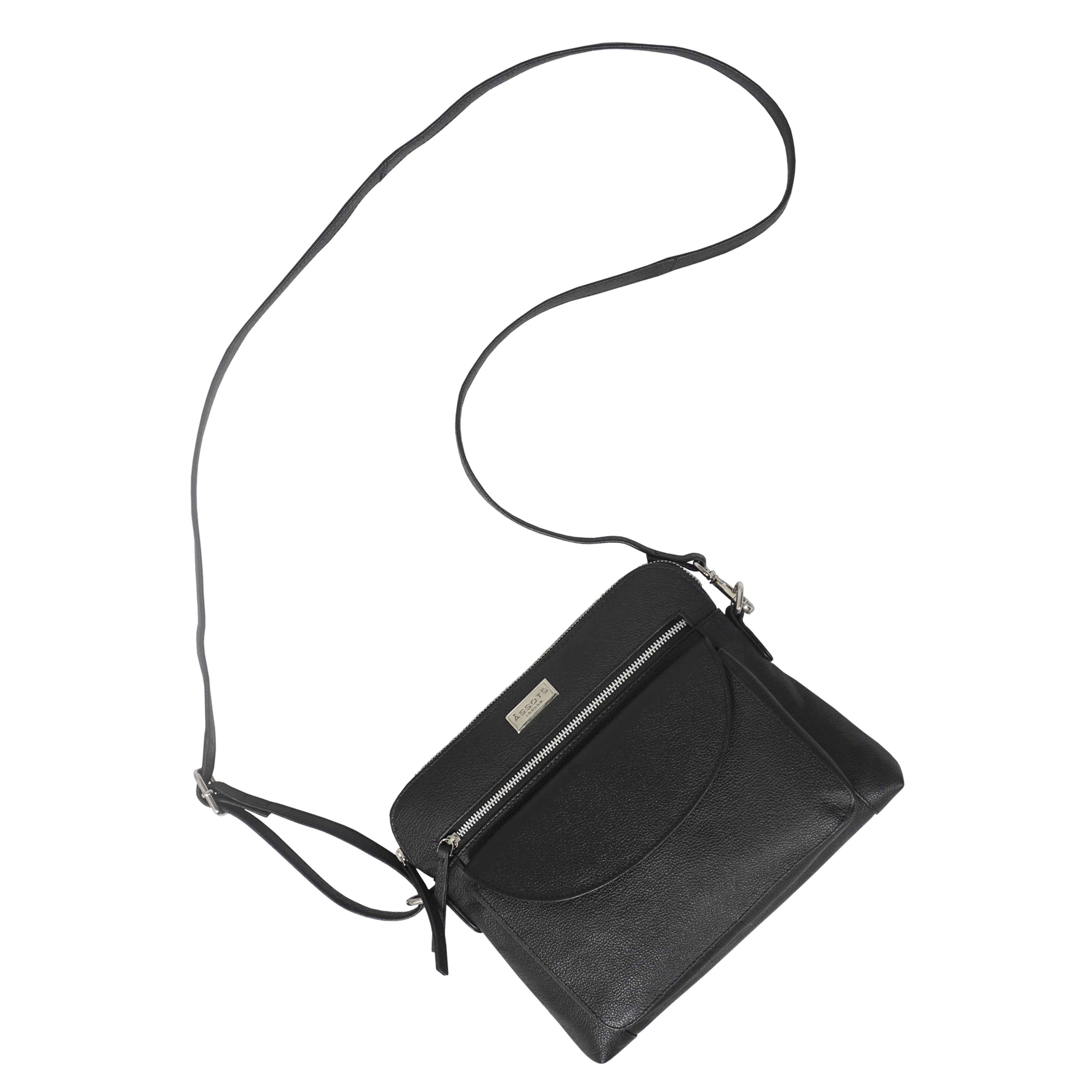 'JEAN' Black Real Soft Pebble Grain Leather Crossbody Bag