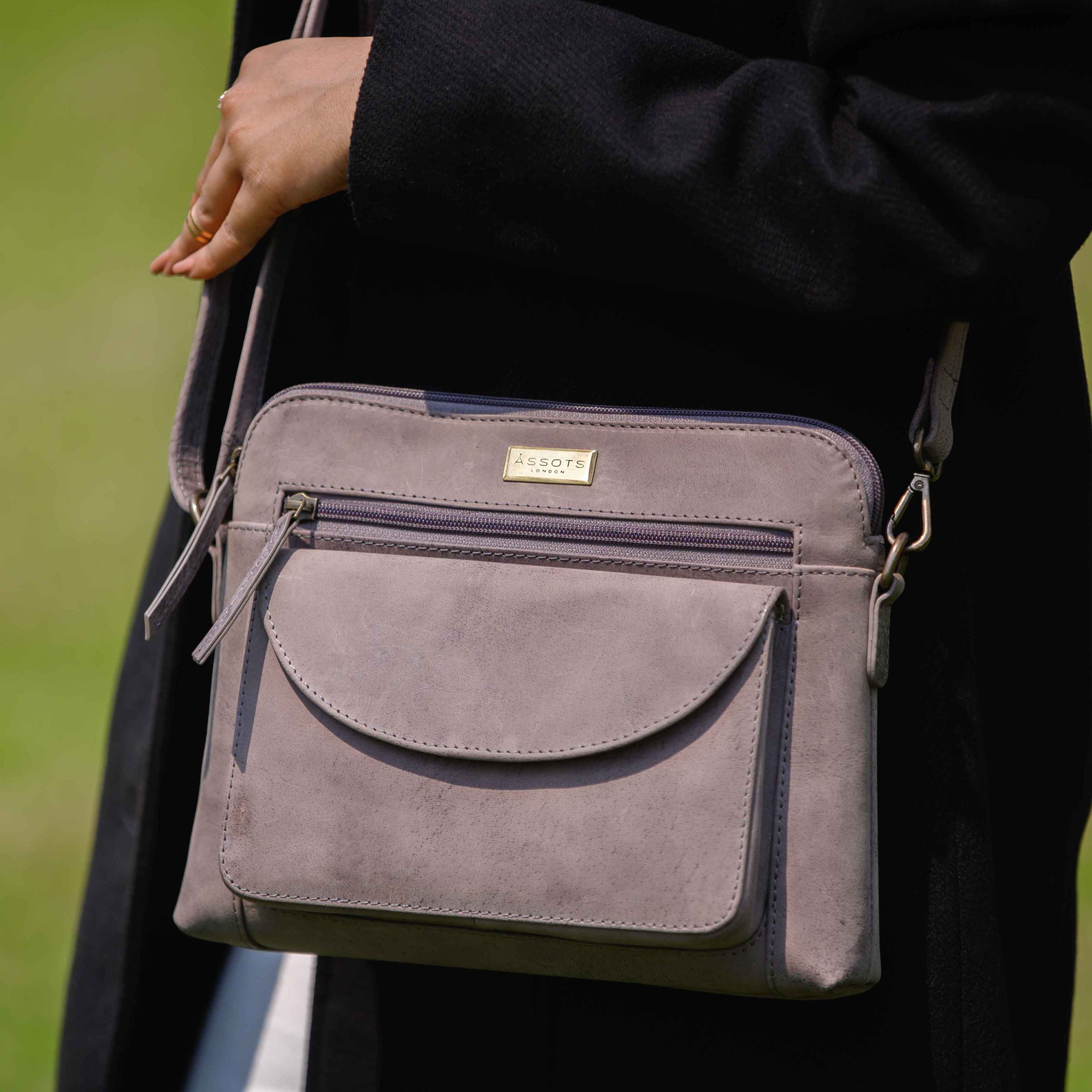 'JEAN' Grey Distressed Real Leather Crossbody Bag