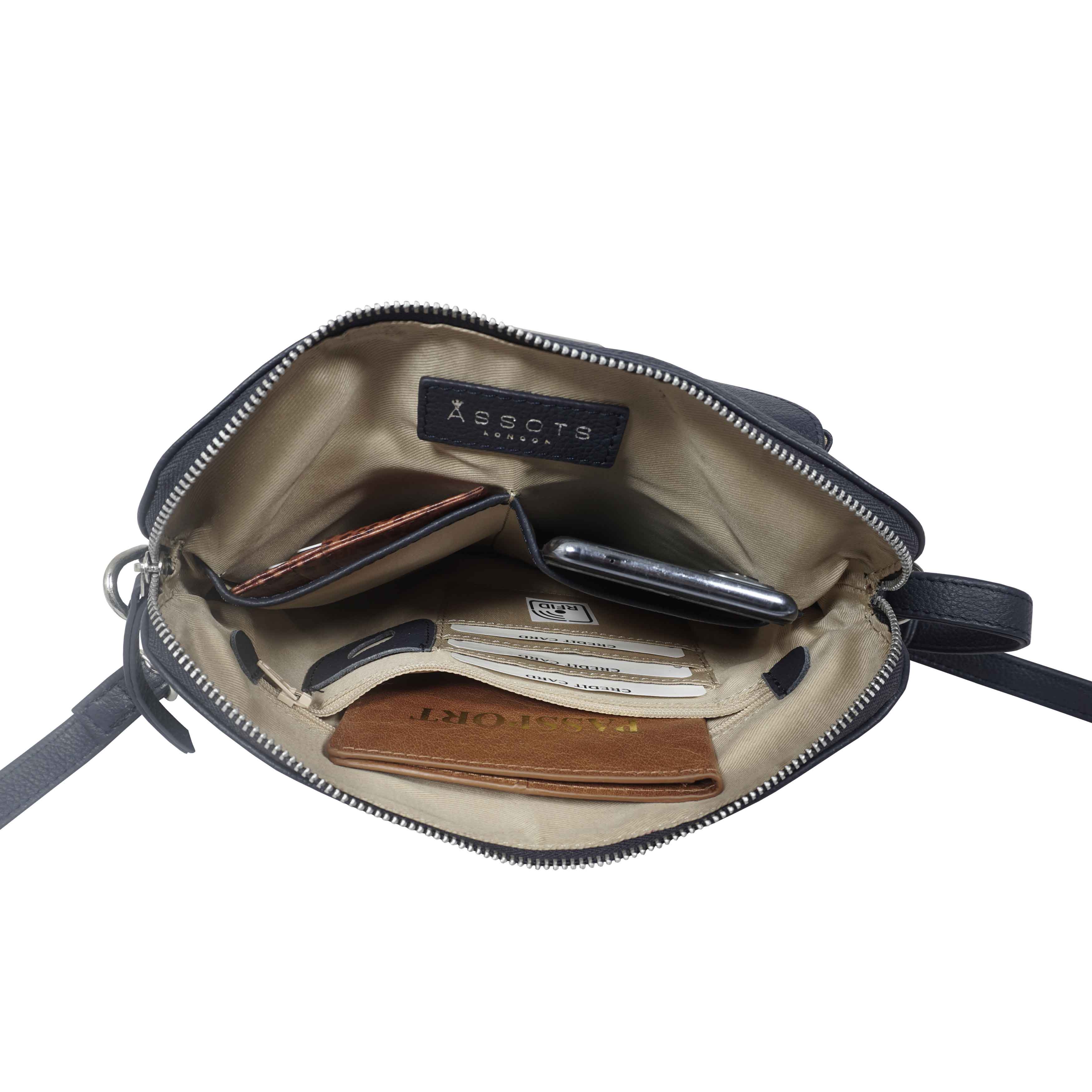 'JEAN' Navy Real Soft Pebble Grain Leather Crossbody Bag