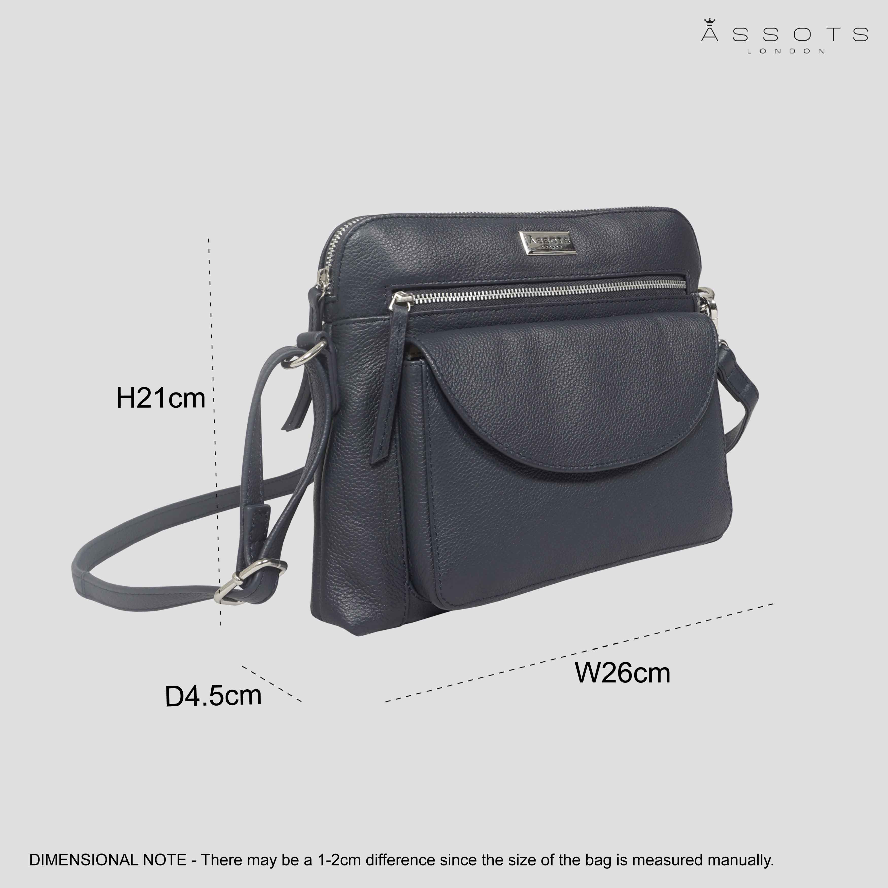 'JEAN' Navy Real Soft Pebble Grain Leather Crossbody Bag
