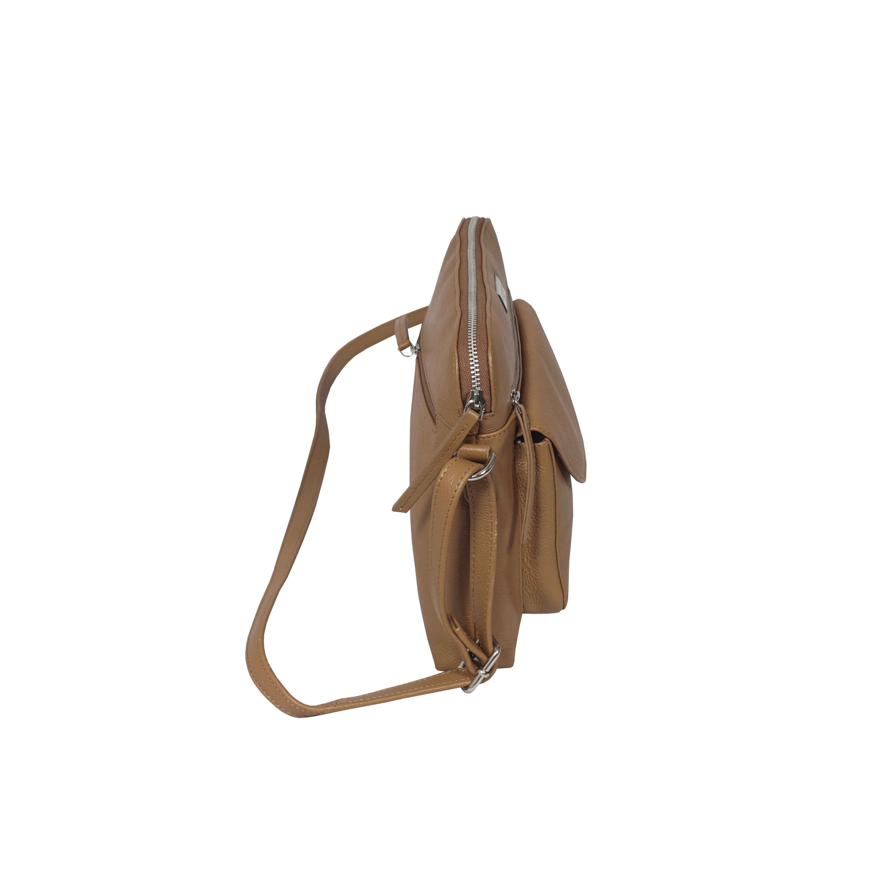 'JEAN' Light Tan Real Soft Pebble Grain Leather Crossbody Bag