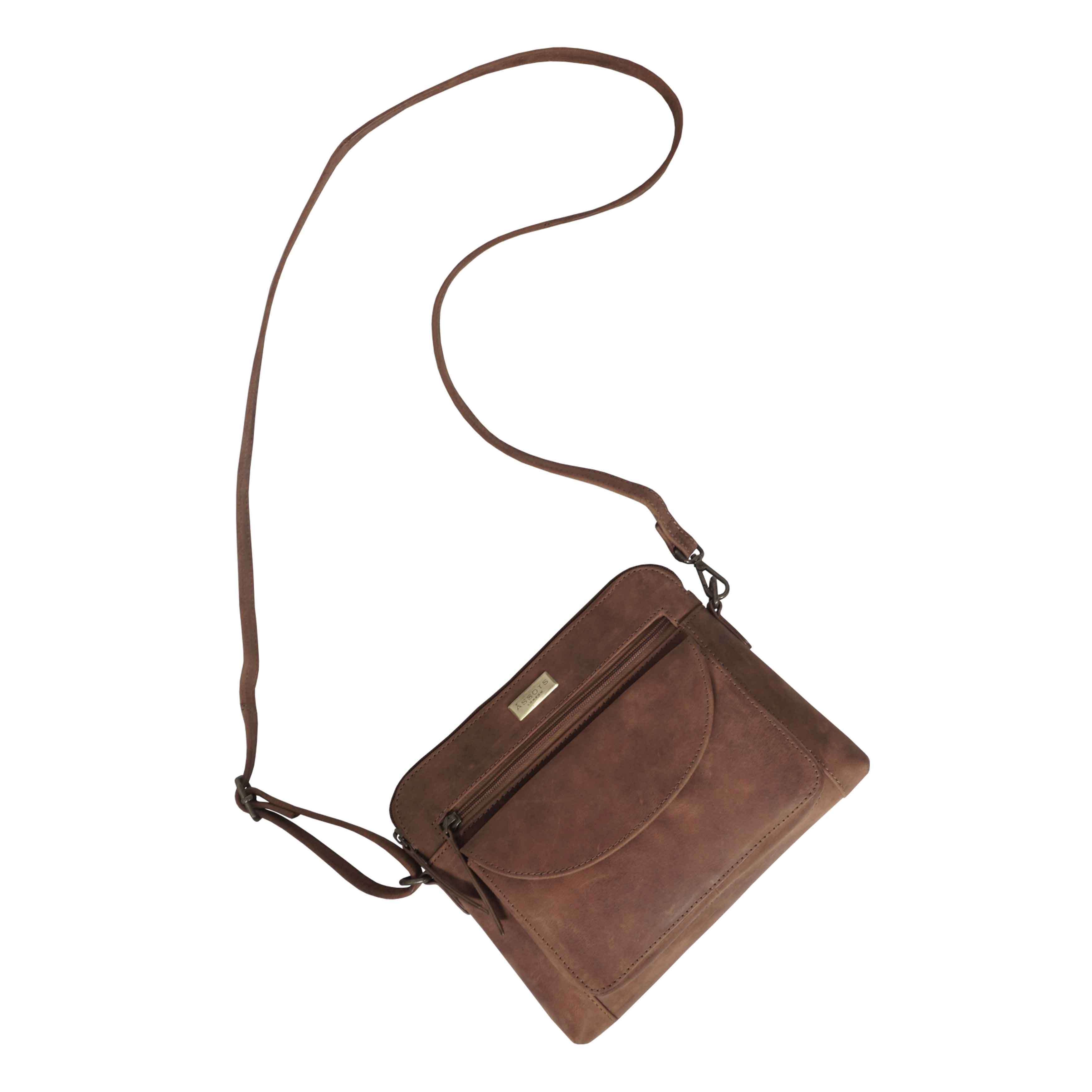 JEAN' Tan Distressed Real Leather Crossbody Bag