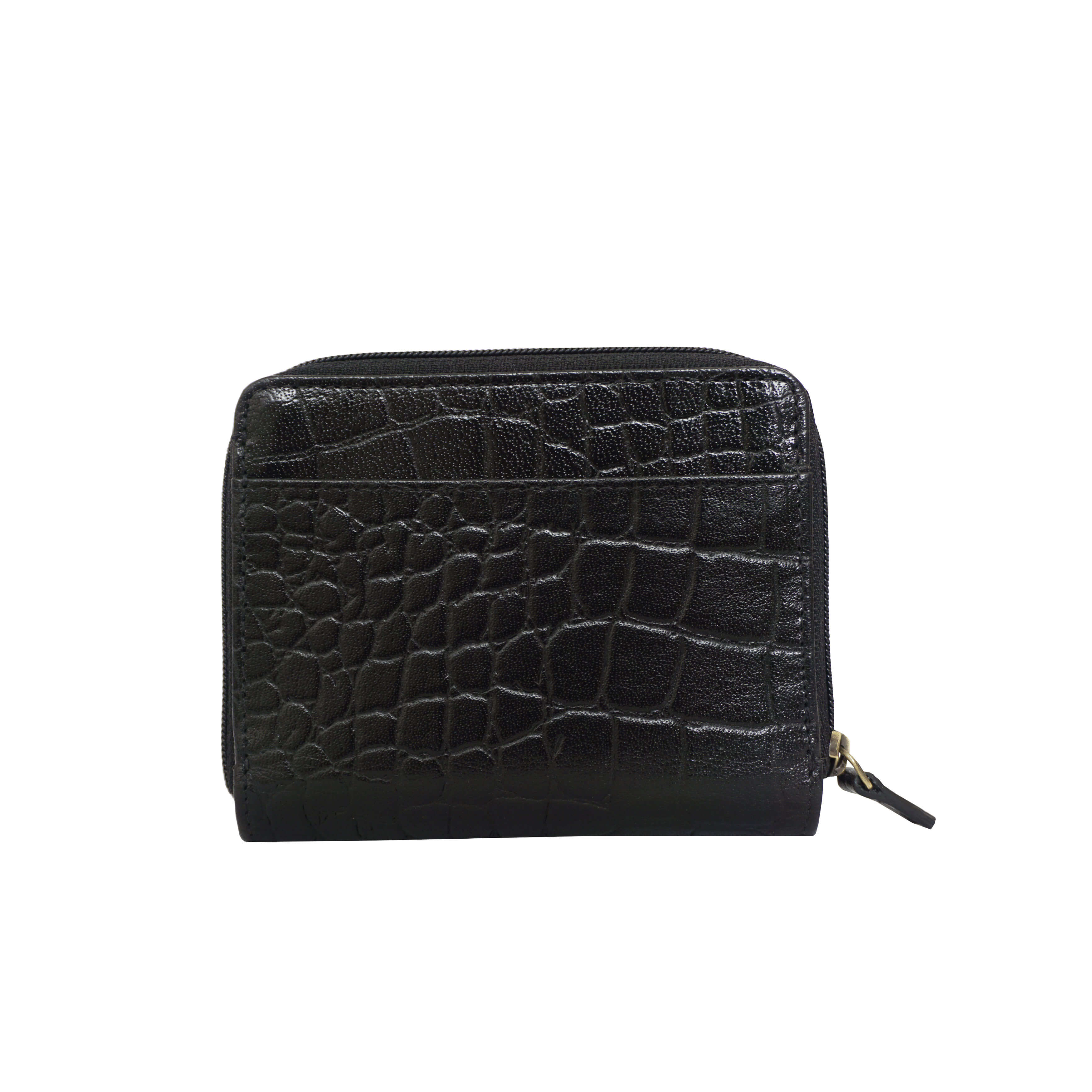 'JOLLY' Black Croc Real Leather Designer Zip-Top Wallet
