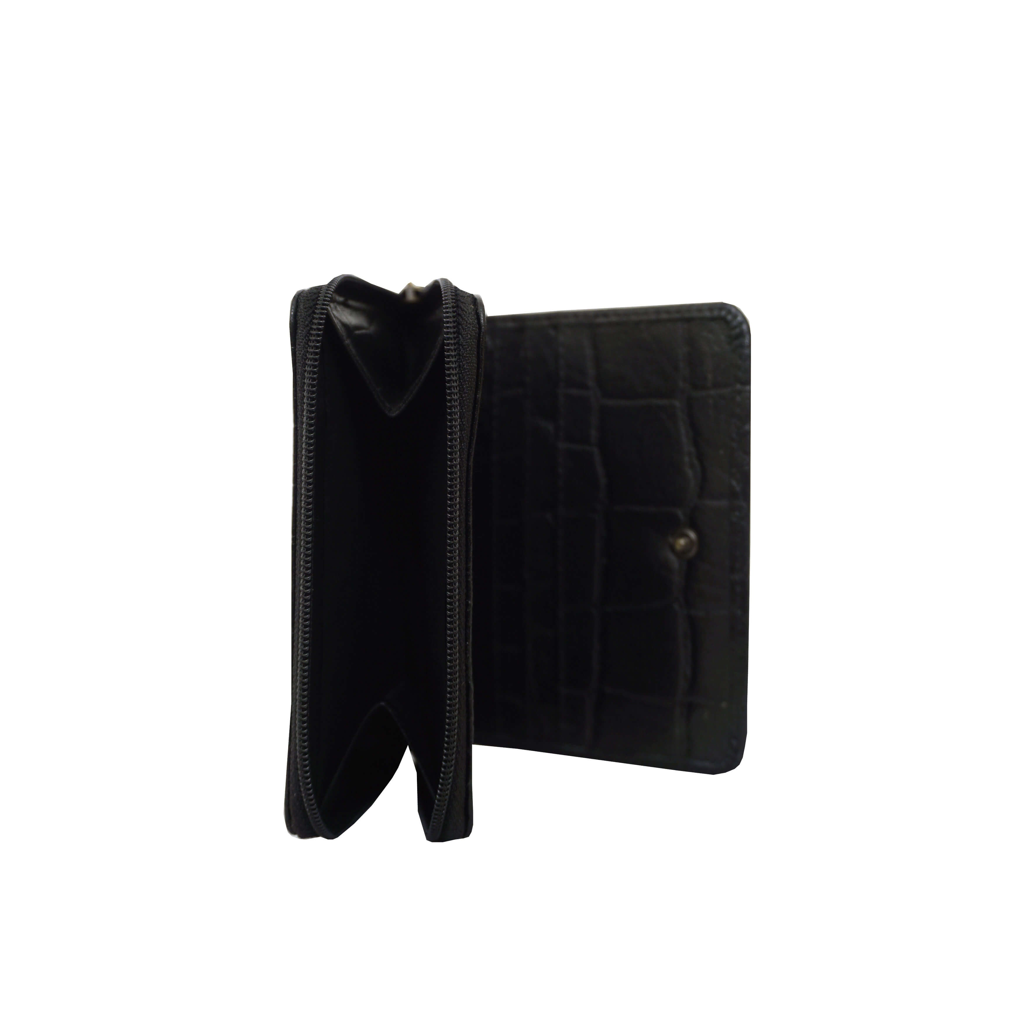 'JOLLY' Black Croc Real Leather Designer Zip-Top Wallet