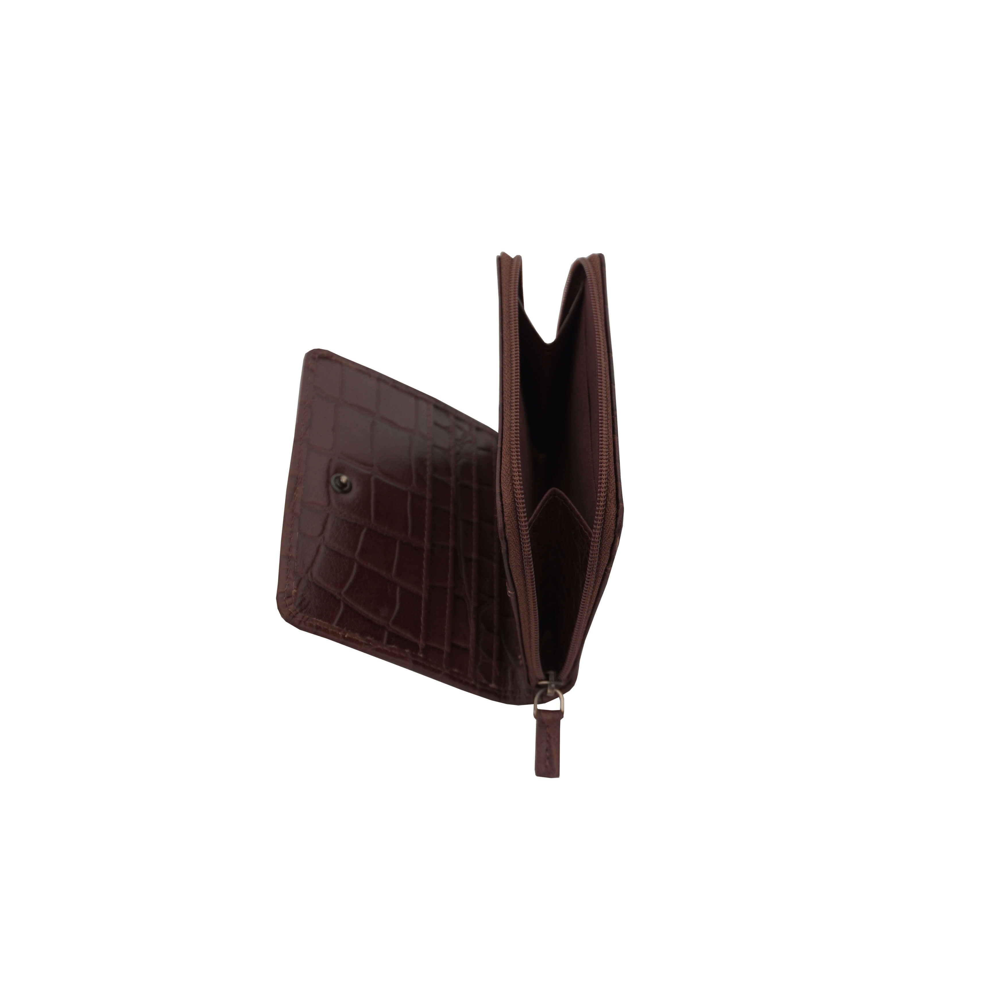 'JOLLY' Brown Croc Real Leather Designer Zip-Top Wallet