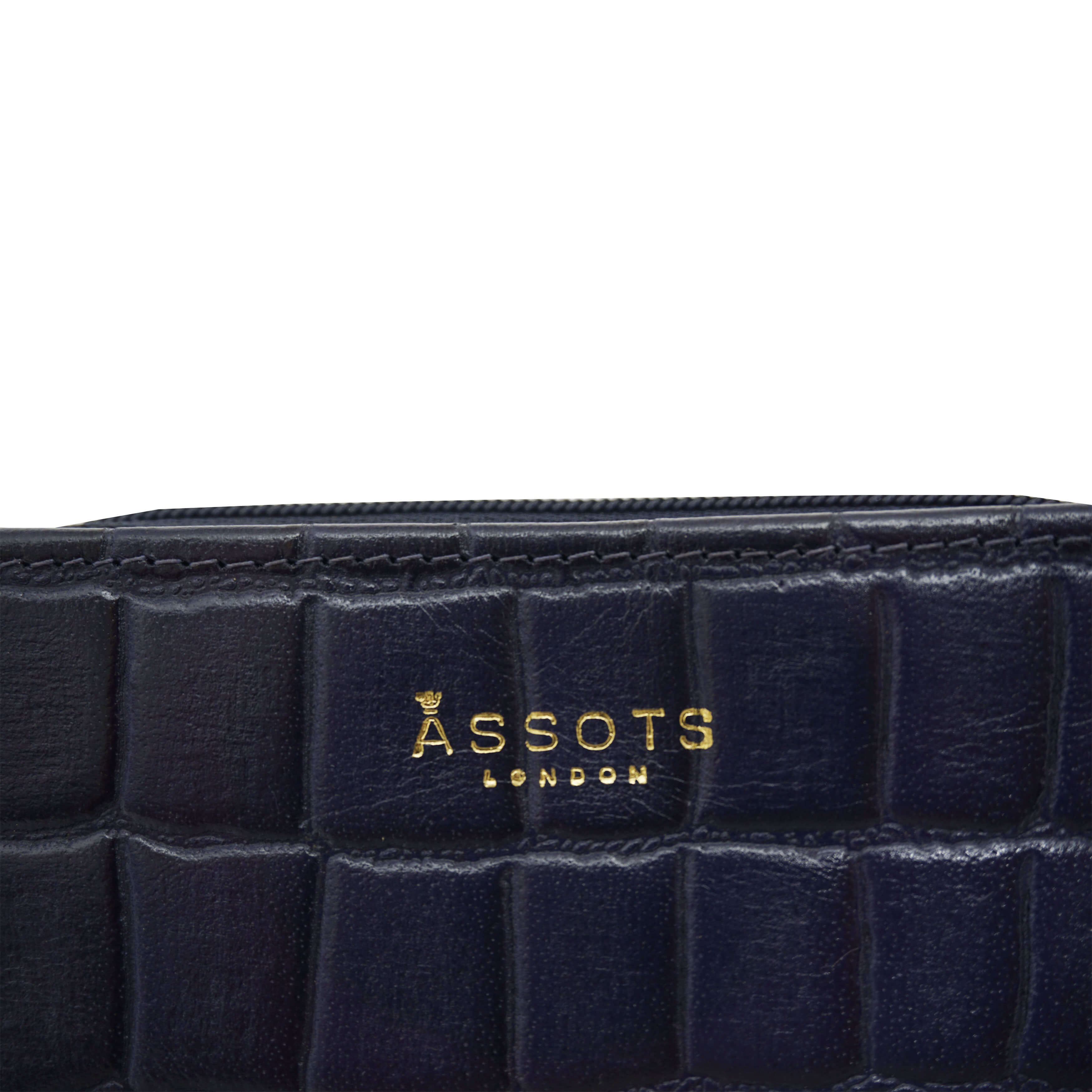 'JOLLY' Navy Croc Real Leather Designer Zip-Top Wallet