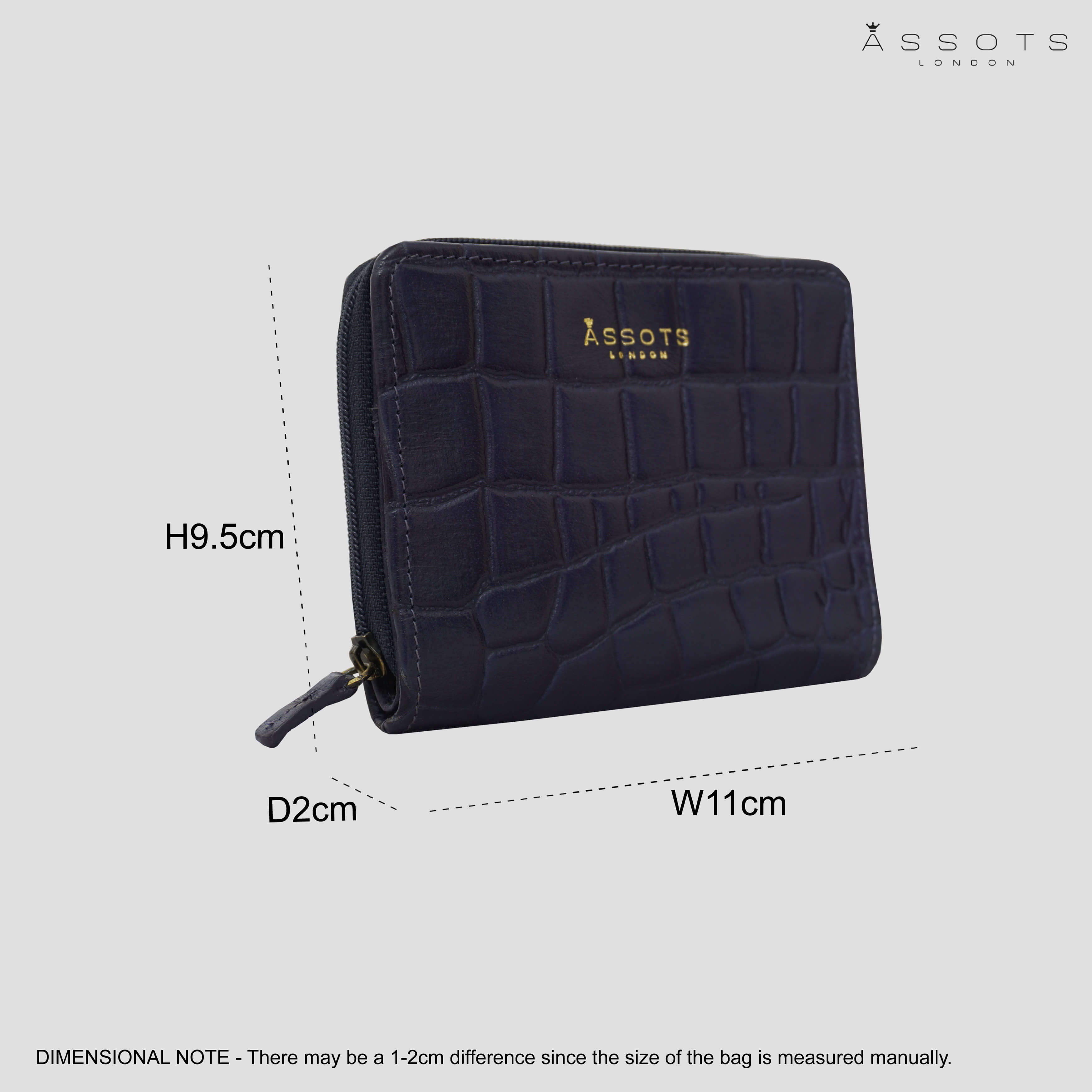 'JOLLY' Navy Croc Real Leather Designer Zip-Top Wallet