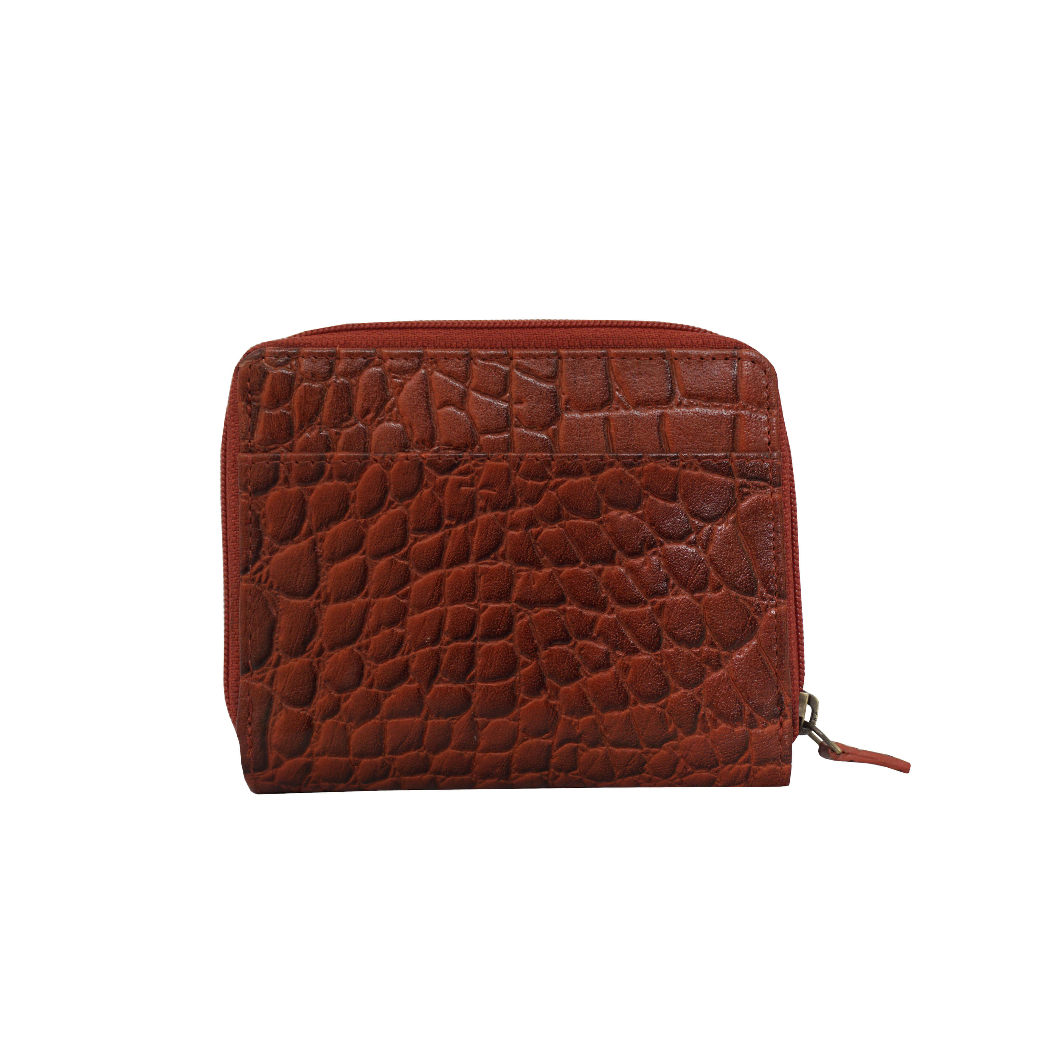 'JOLLY' Red Croc Real Leather Designer Zip-Top Wallet