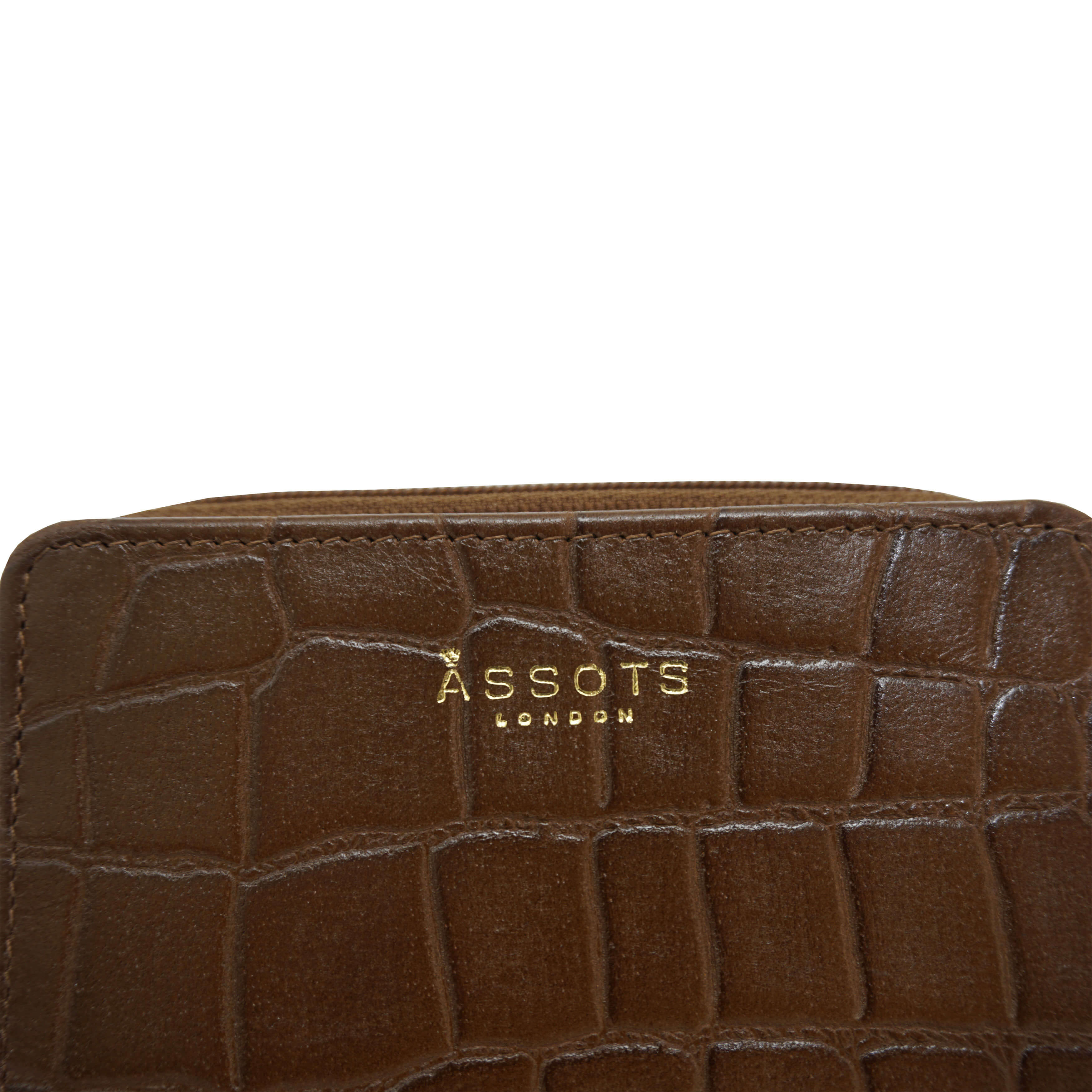 'JOLLY' Tan Croc Real Leather Designer Zip-Top Wallet