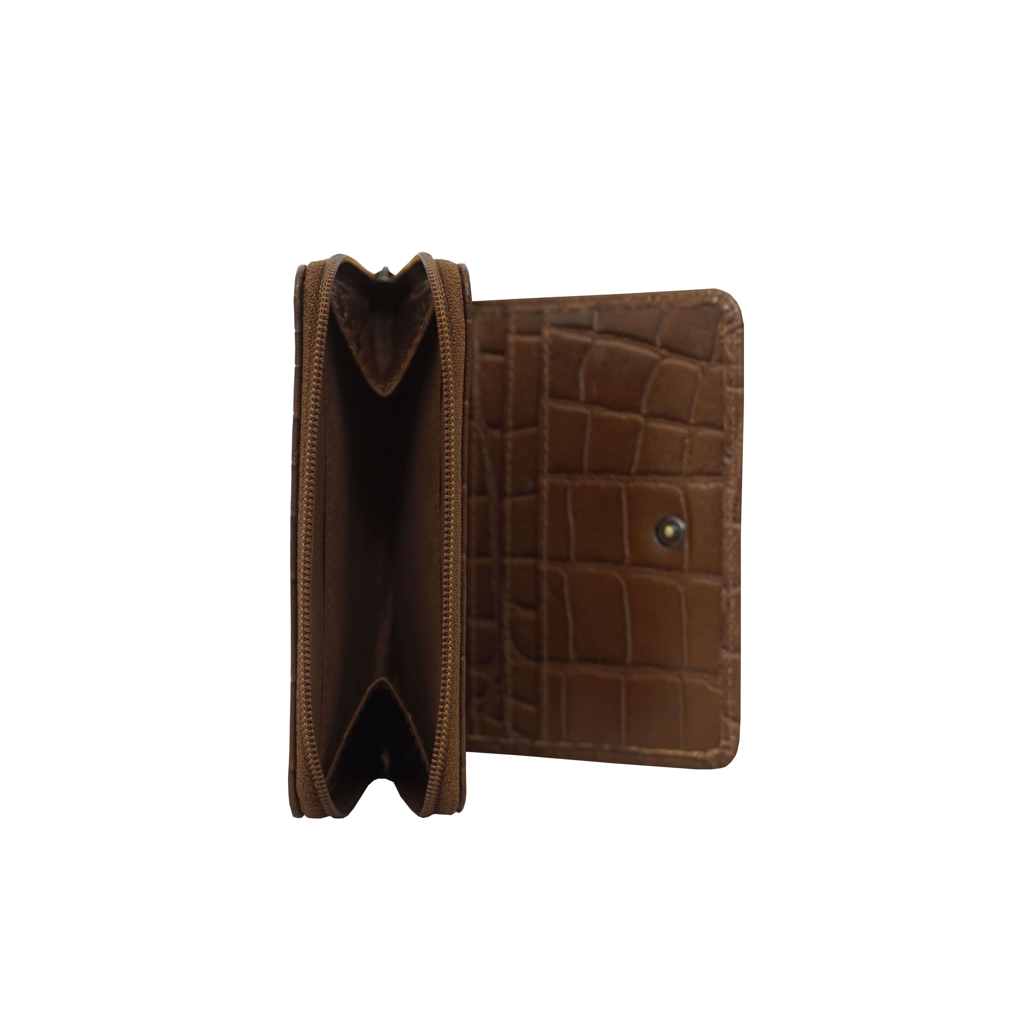 'JOLLY' Tan Croc Real Leather Designer Zip-Top Wallet