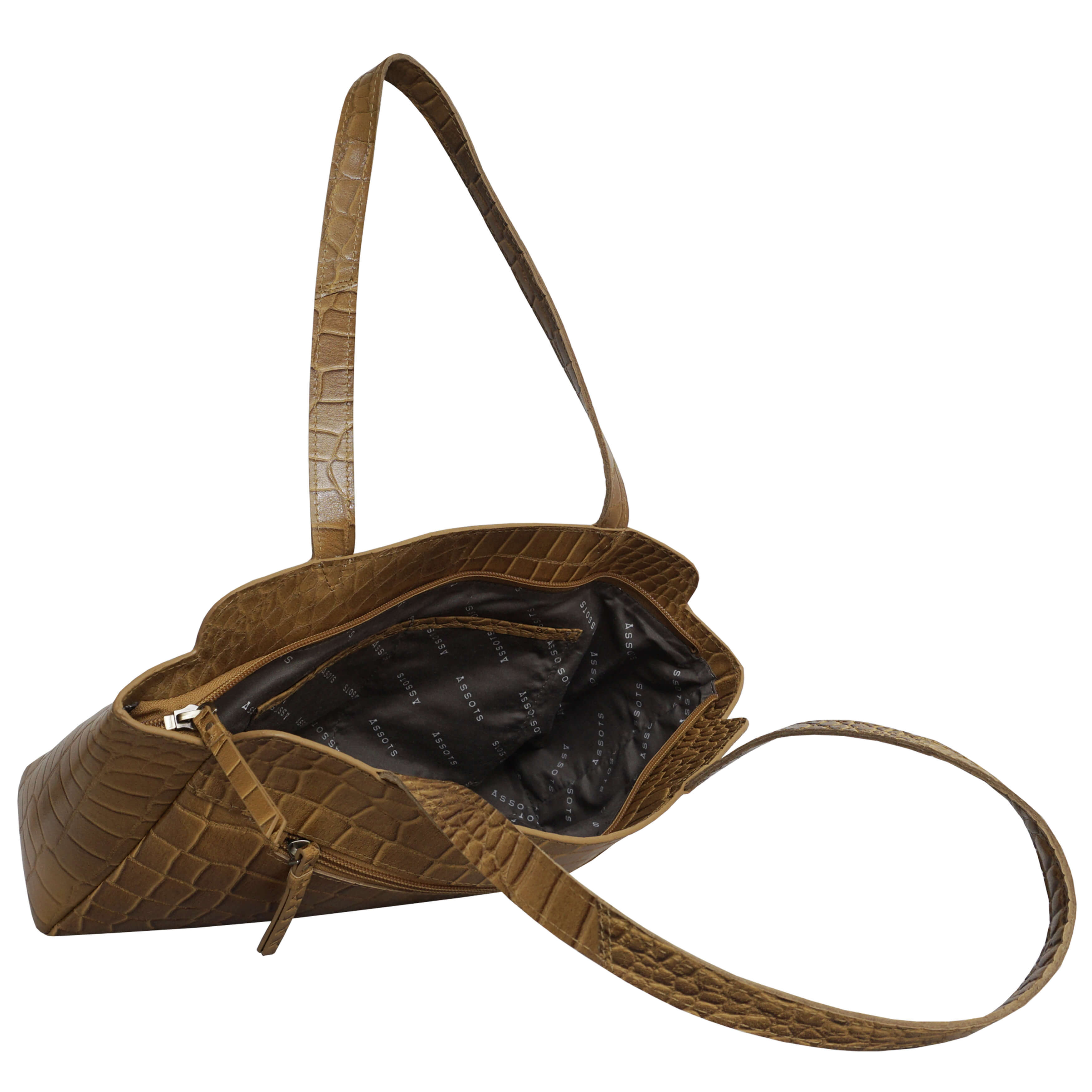 'JUDITH' Mustard Croc Real Leather Shoulder Bag